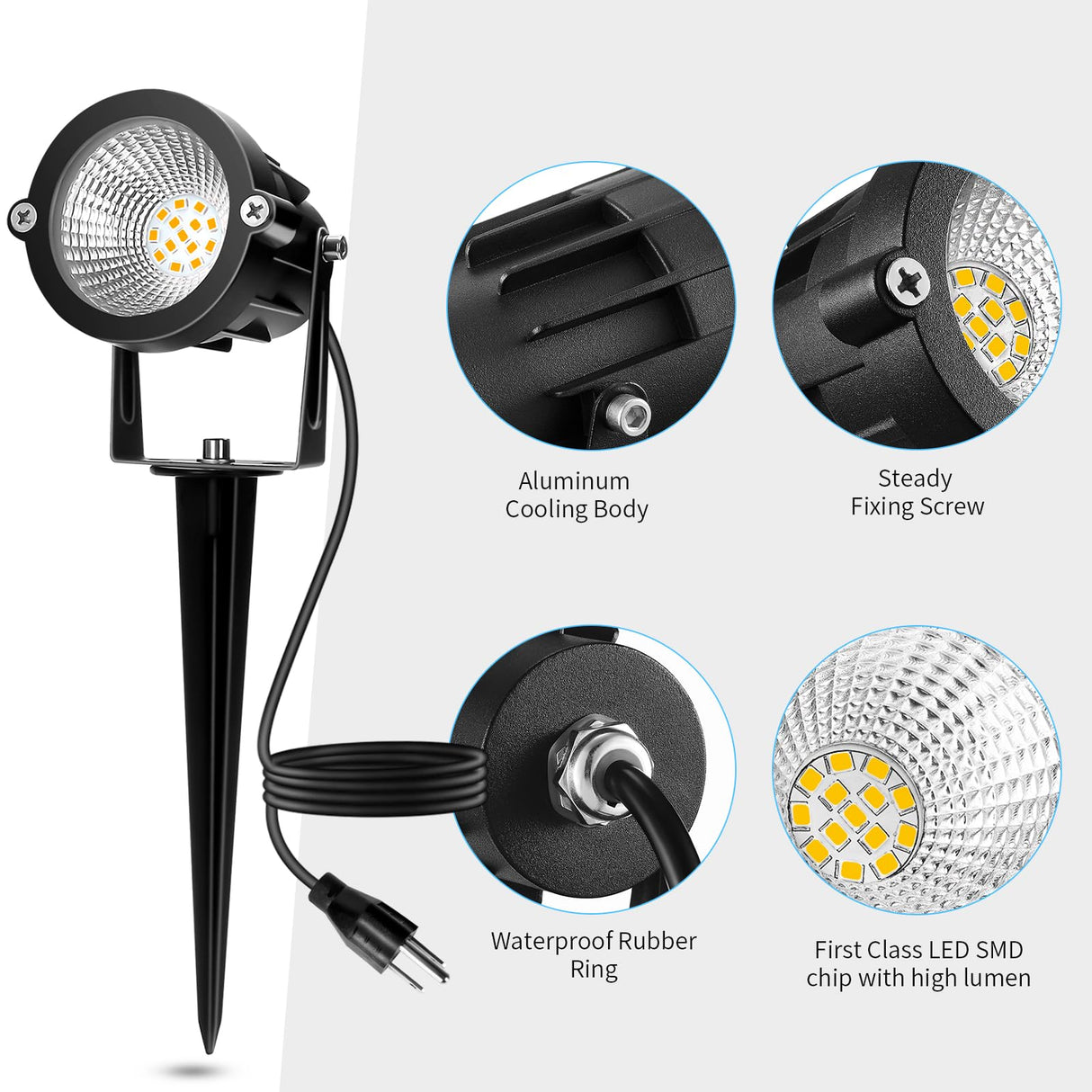 REEGOLD Outdoor Spotlight Warm White 2700K, 10W LED Spot Lights Outdoor for Yard Garden Tree, 120V Plug in Landscape Lighting with IP65 Waterproof for Halloween Christmas Decor, 4 Pack