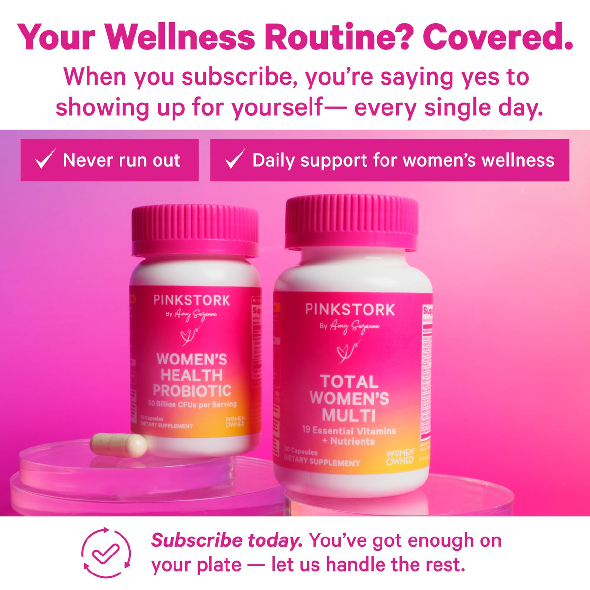 Pink Stork Women’s Probiotic Capsules – 50 Billion CFU Probiotics and Prebiotics – Supports Vaginal Flora, pH Balance, Gut Health, Mood + Digestive Wellness – Dairy-Free, Vegan, Non-GMO – 30 Count
