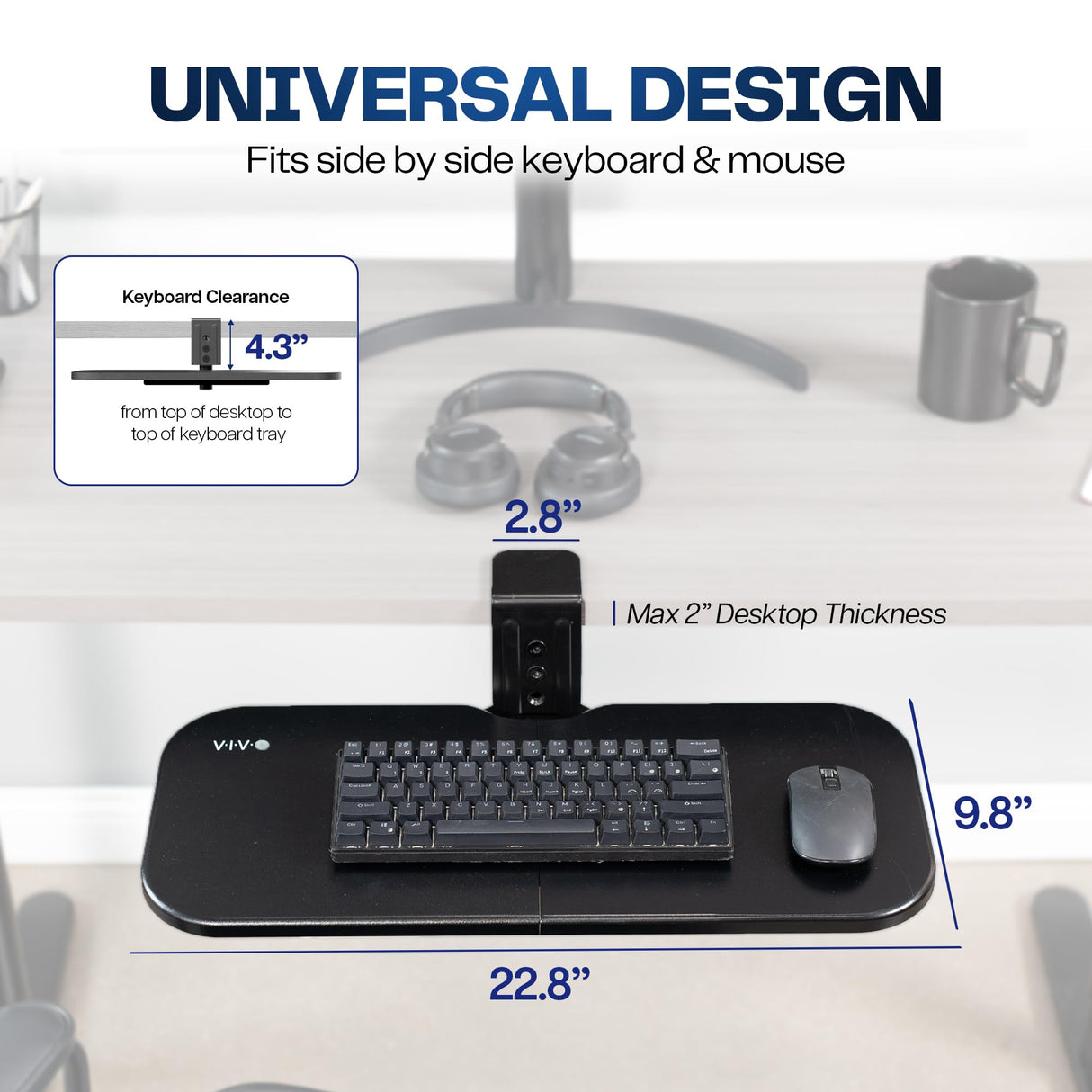 VIVO Clamp-on 23 x 10 inch Rotating Computer Keyboard and Mouse Tray, Extra Sturdy Desk Swivel Clamp, Ergonomic Typing, Black, MOUNT-KB04CB