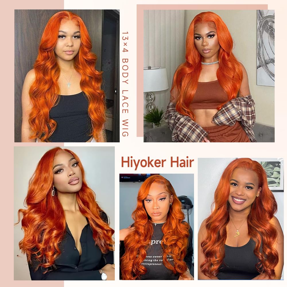 28 Inch Ginger Lace Front Wigs Human Hair Pre Plucked 12A HD Ginger Wig Human Hair 200 Density Ginger Orange Human Hair Wig 13X4 Frontal 88J Body Wave Glueless Wigs