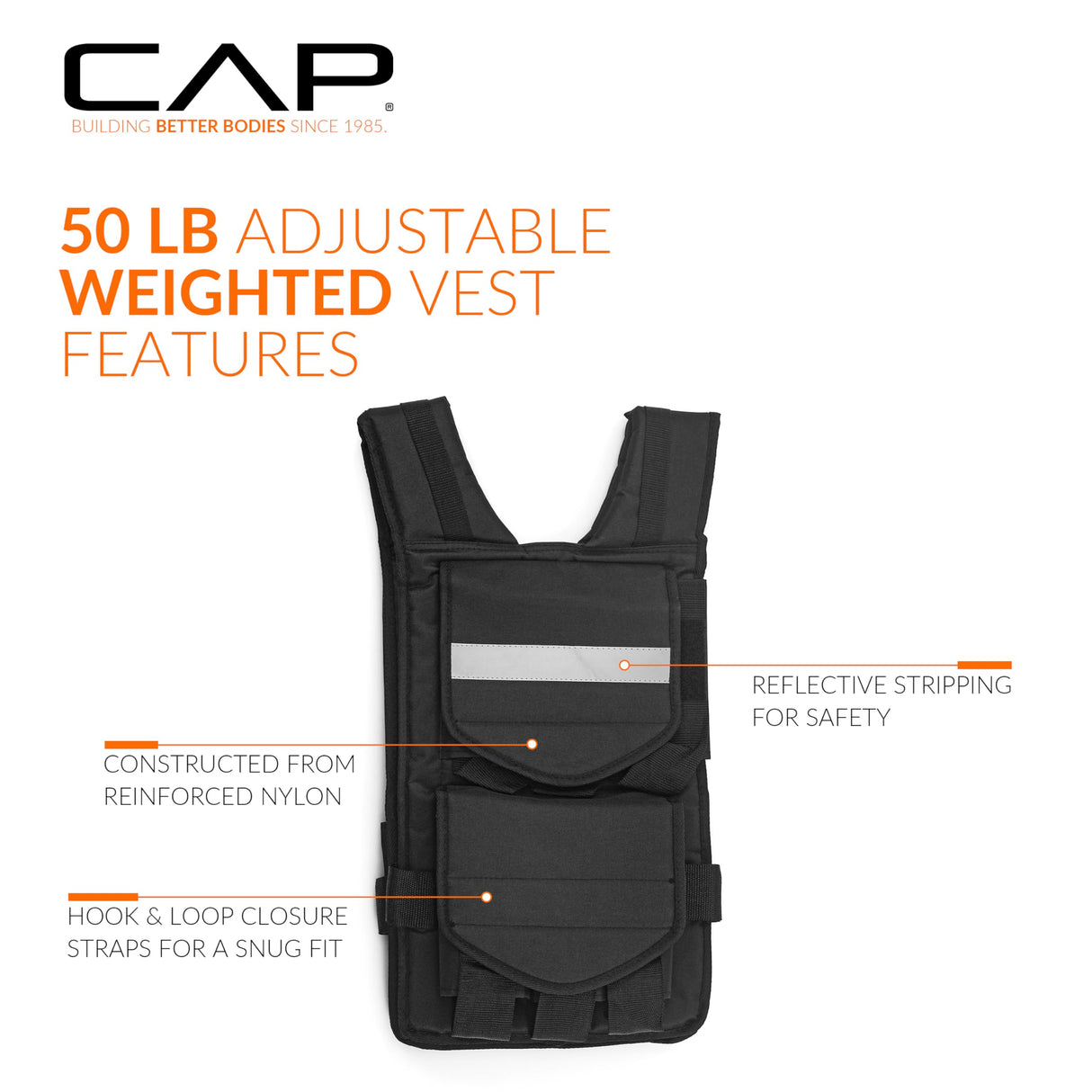 CAP Barbell Adjustable Weighted Vest, 50 lb, Black