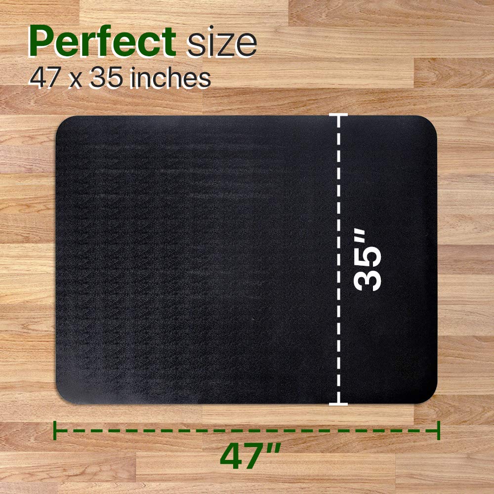 Office Rolling Chair Mat for Hardwood and Tile Floor, Black, Anti-Slip, Non-Curve, Chair Mat Best for Under The Computer Desk, 47 x 35 Rectangular Non-Toxic Plastic Protector, Not for Carpet