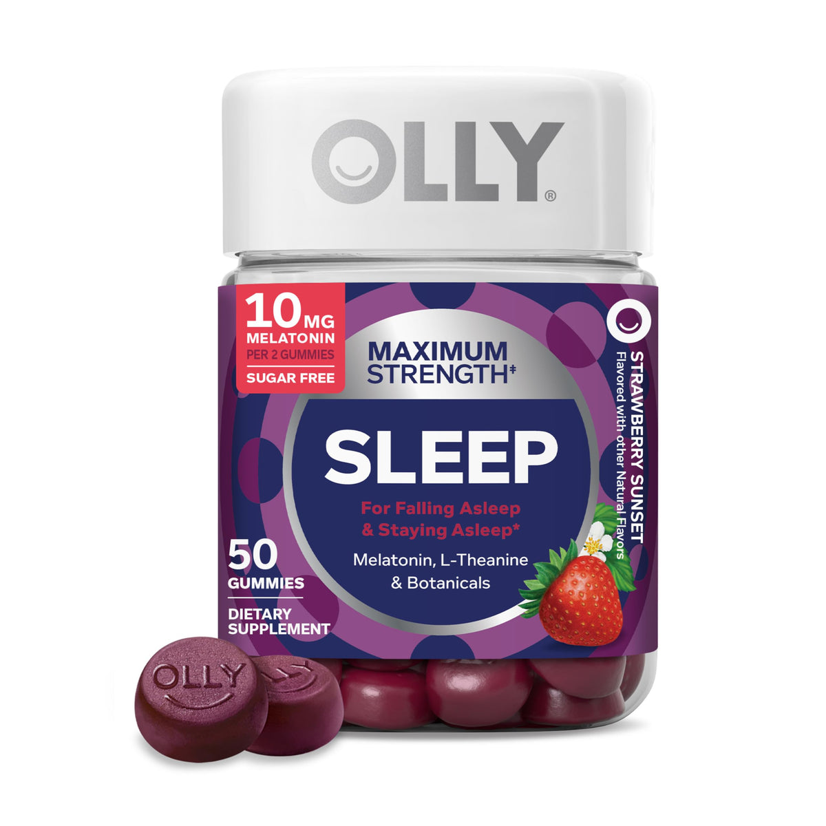 OLLY Maximum Strength Sleep Support Supplement, 10 mg Melatonin - 50 Count