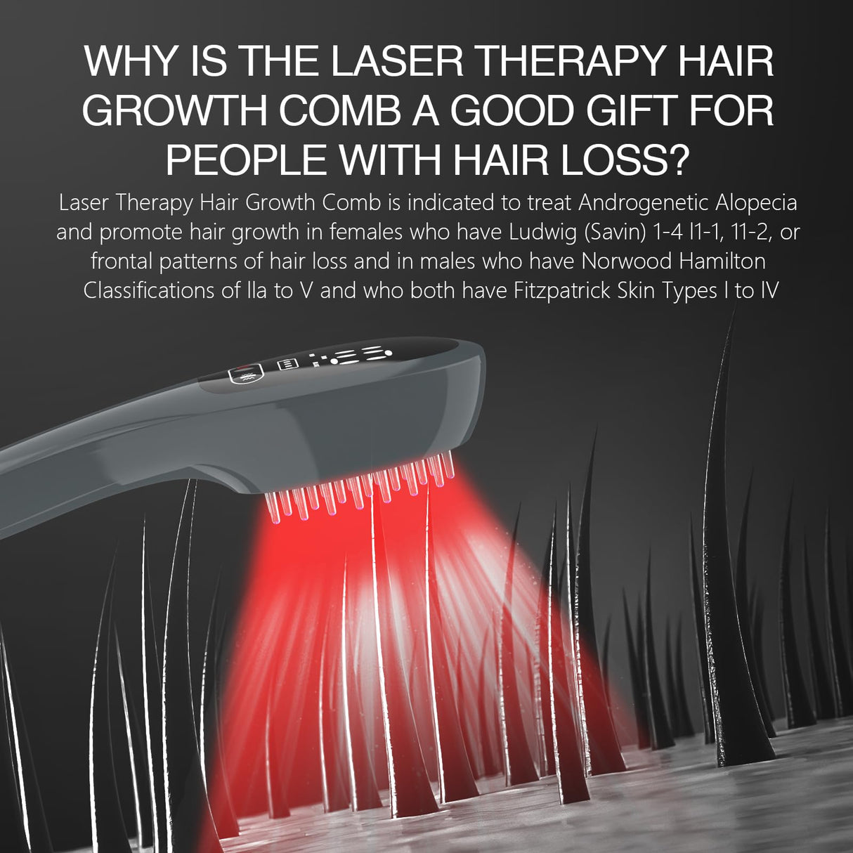 Jitesy Laser Therapy Hair Growth Comb, Red Light Therapy for Hair Growth, FDA Cleared Laser Comb System, Hair Loss, Hair Thinning & Alopecia Treatment for Men & Women Homeuse