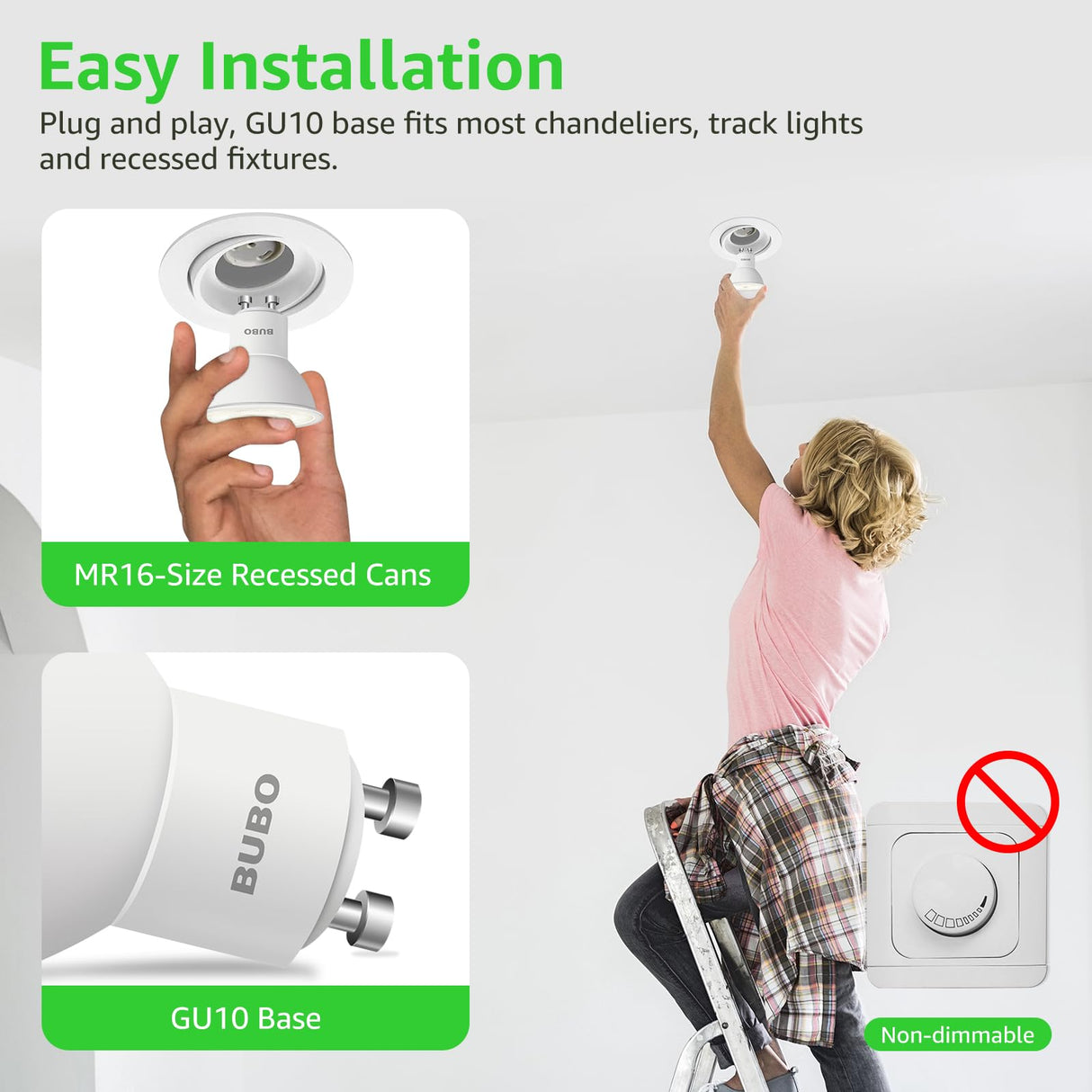 BUBO GU10 LED Bulb 6W Equivalent 50W, 2700K Soft White 650 Lumens, Non-Dimmable GU10 Bulb Replacement for Track Lighting, MR16 LED Bulb for Kitchen, Range Hood, Living Room, Bedroom, 10 Pack