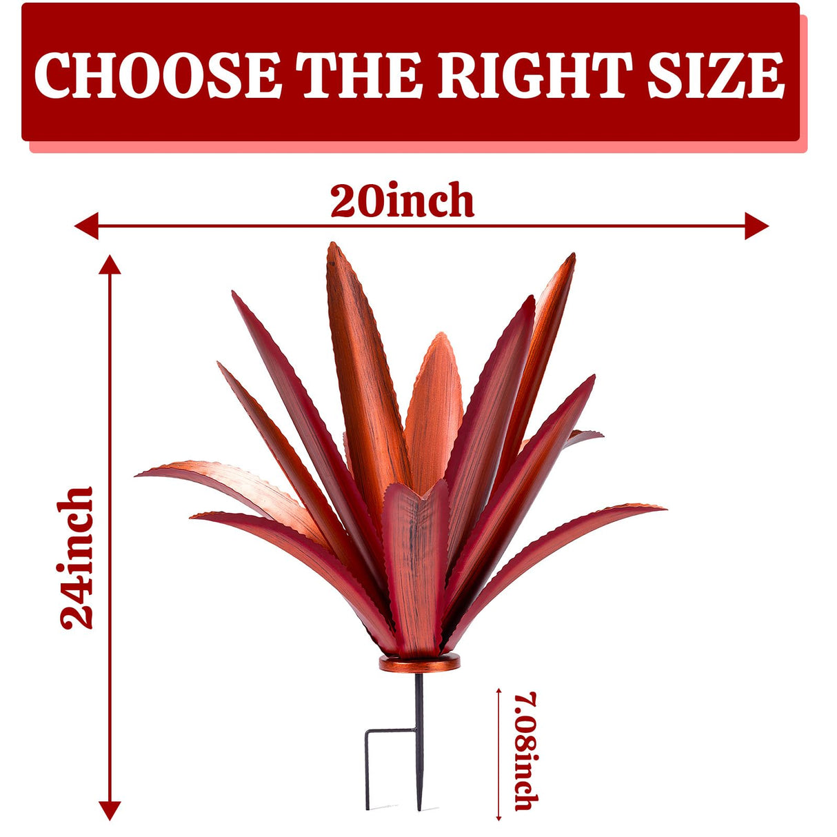 HYDMLSL Large Tequila Rustic Sculpture, Rustic Metal Agave Plants for Outdoor Patio Yard Mexican Plant Garden, Agave Outdoor Lawn Ornaments Yard Stakes (Red 1pc)