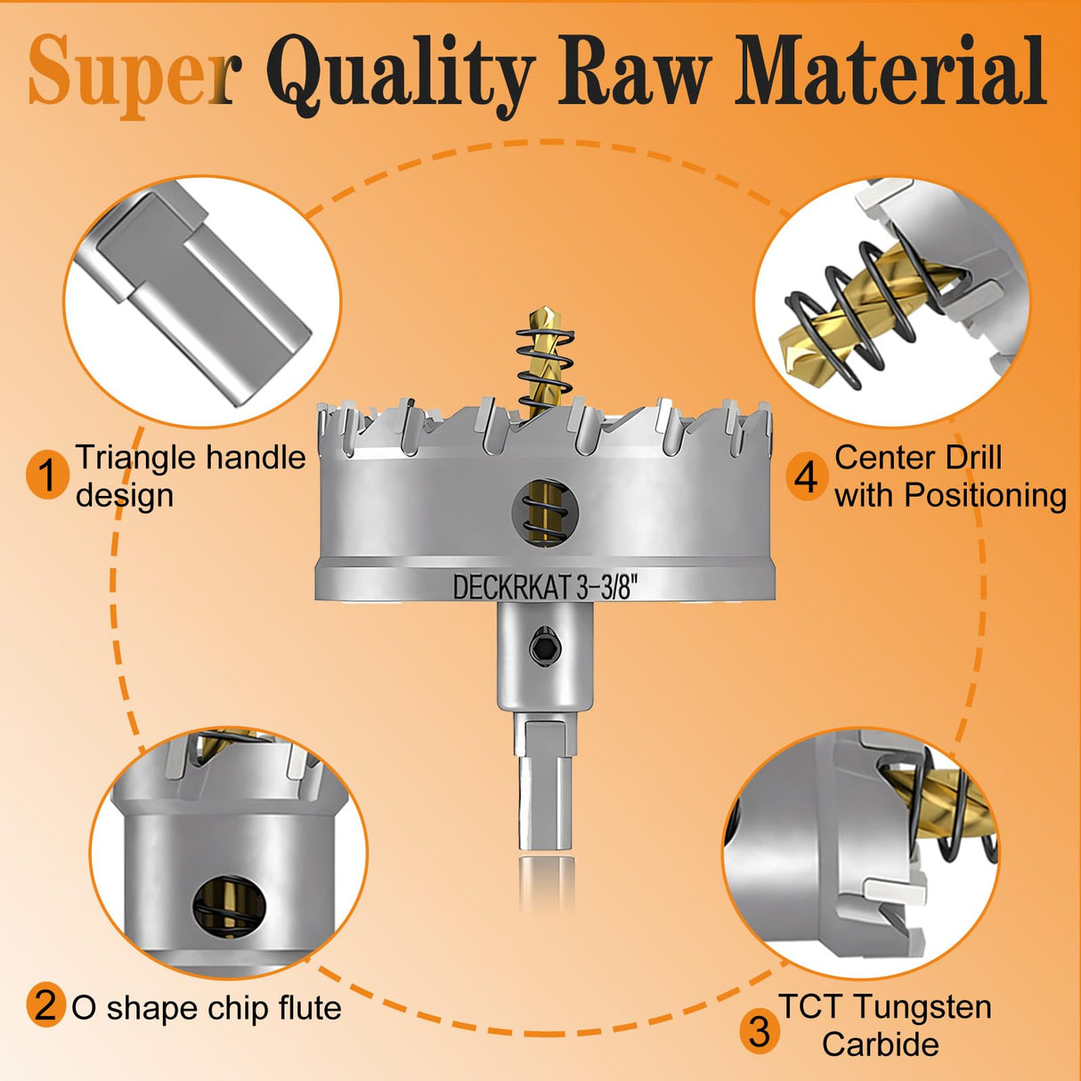 3-3/8" TCT Hole Saw for Hard Metal, Heavy Duty 85mm Tungsten Carbide Tipped Hole Cutter with Spring-Loaded Pilot Drill Bit for Stainless Steel, Metal, Iron, and Plastic.
