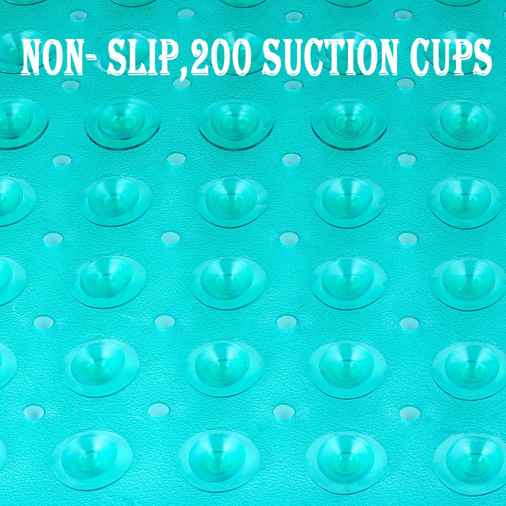 YINENN Bath and Shower Safety Mats 40x16 inch, Non Slip with Suction Cups for Bathroom Stall and Tub Floor, Extra Large and Machine Washable, Drain Holes Keep Bathtub Clean, Green