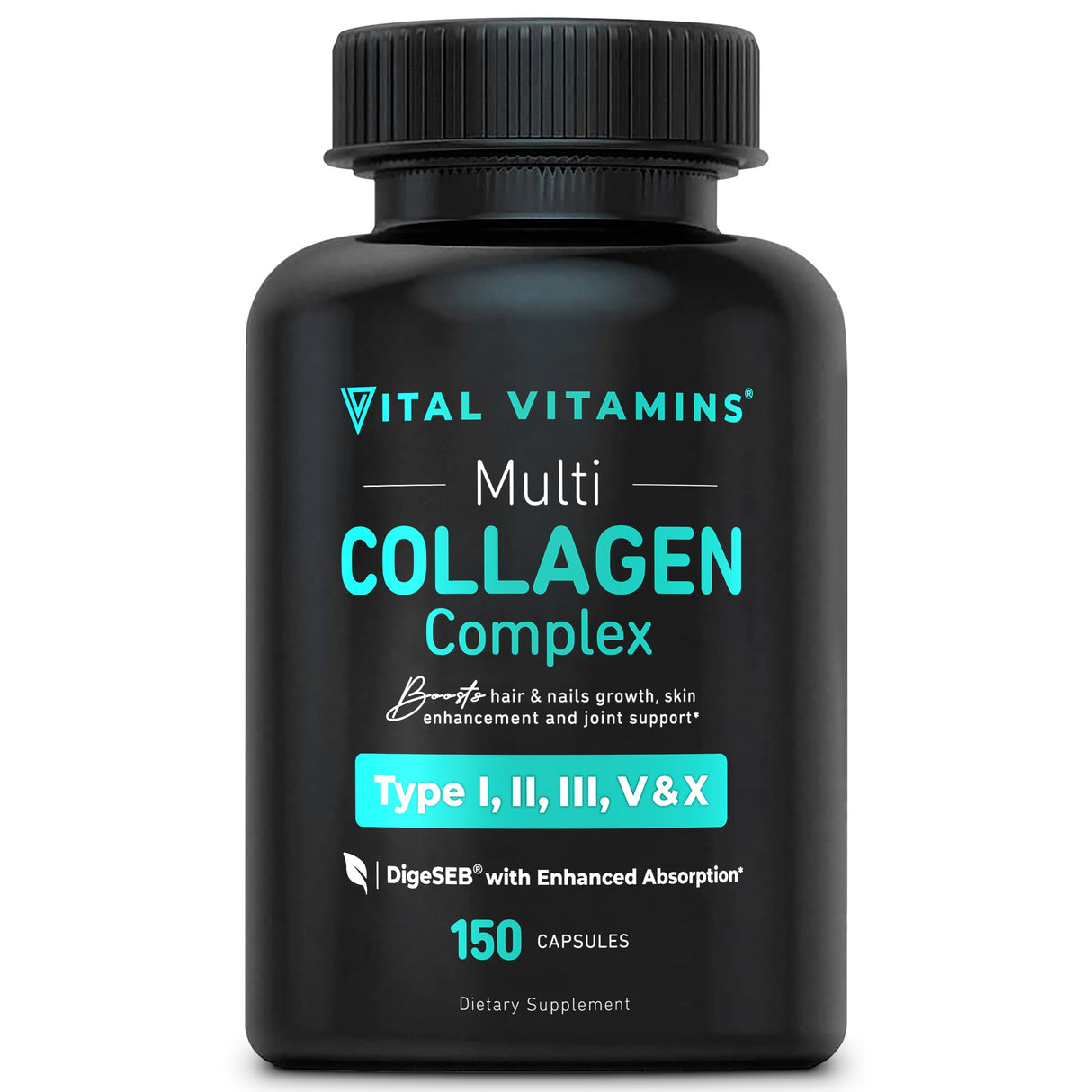 Vital Vitamins Multi Collagen for Women & Men - Type I, II, III, V, X - Grass Fed, Non-GMO - 150 Capsules