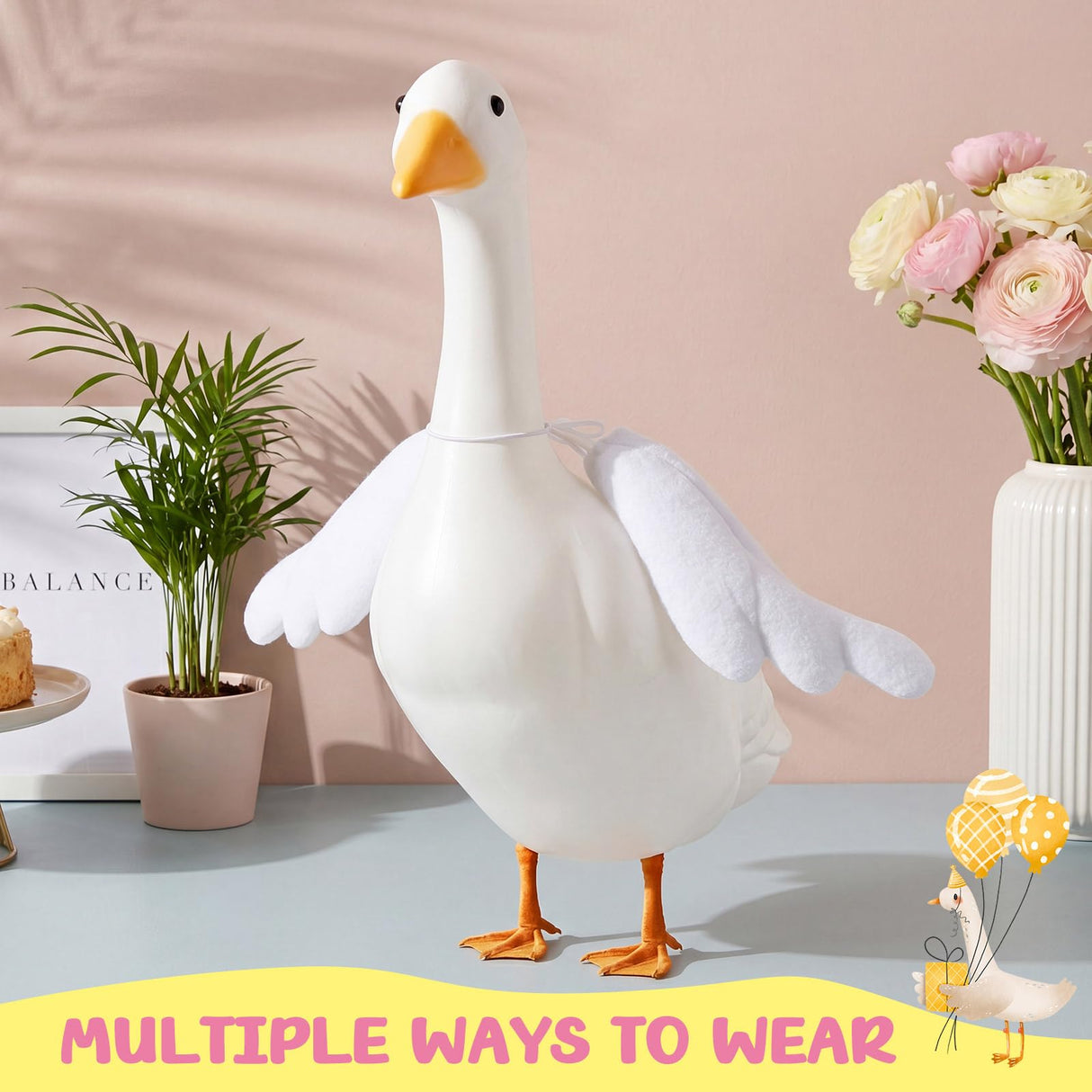 Abbylike 2 Pcs Poseable Goose Wings for 23”- 28" Porch Lawn Goose Outfit Accessories Poseable White Wings for Outdoor Patio Yard Lawn Art Decoration (Rippled Edge)