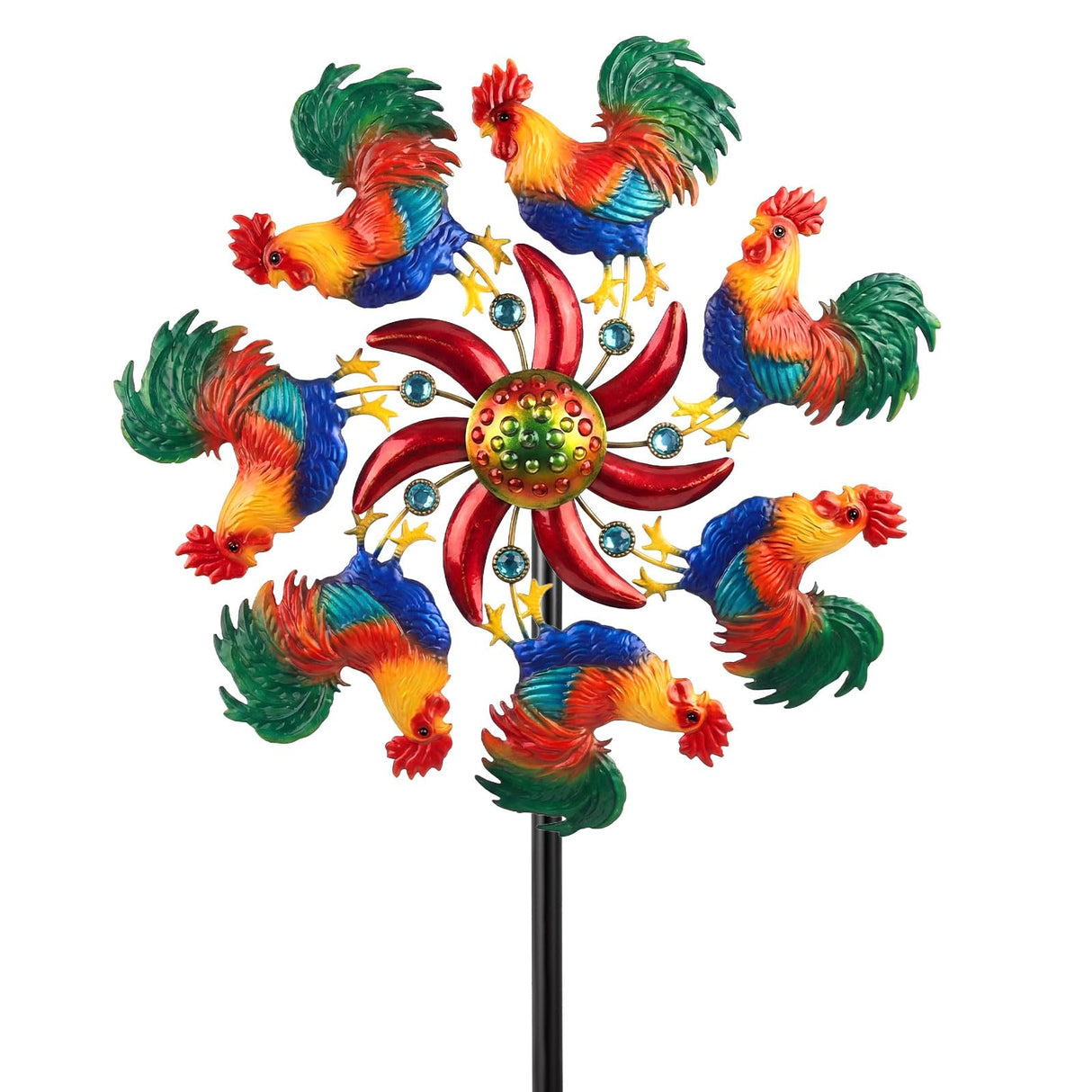 Novabright 39" H Rooster Wind Spinner Garden Chicken Stake Metal Yard Stake Spinner Outdoor Decor for Wind Sculpture Yard Decor 4th of July Patriotic Summer Patio Swimming Lawn Garden