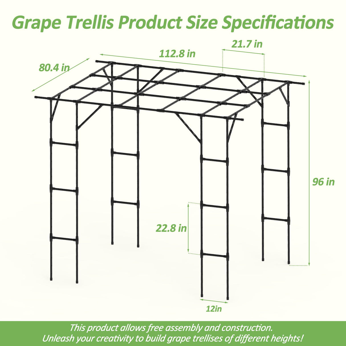Grape Vine Trellis - Cucumber Trellis Size: 112.8 * 96 * 80.4 inches - Large Outdoor Garden Arch Trellis, Used for Outdoor Climbing of Plants, Courtyard and Garden Decoration (Leg spacing 97")