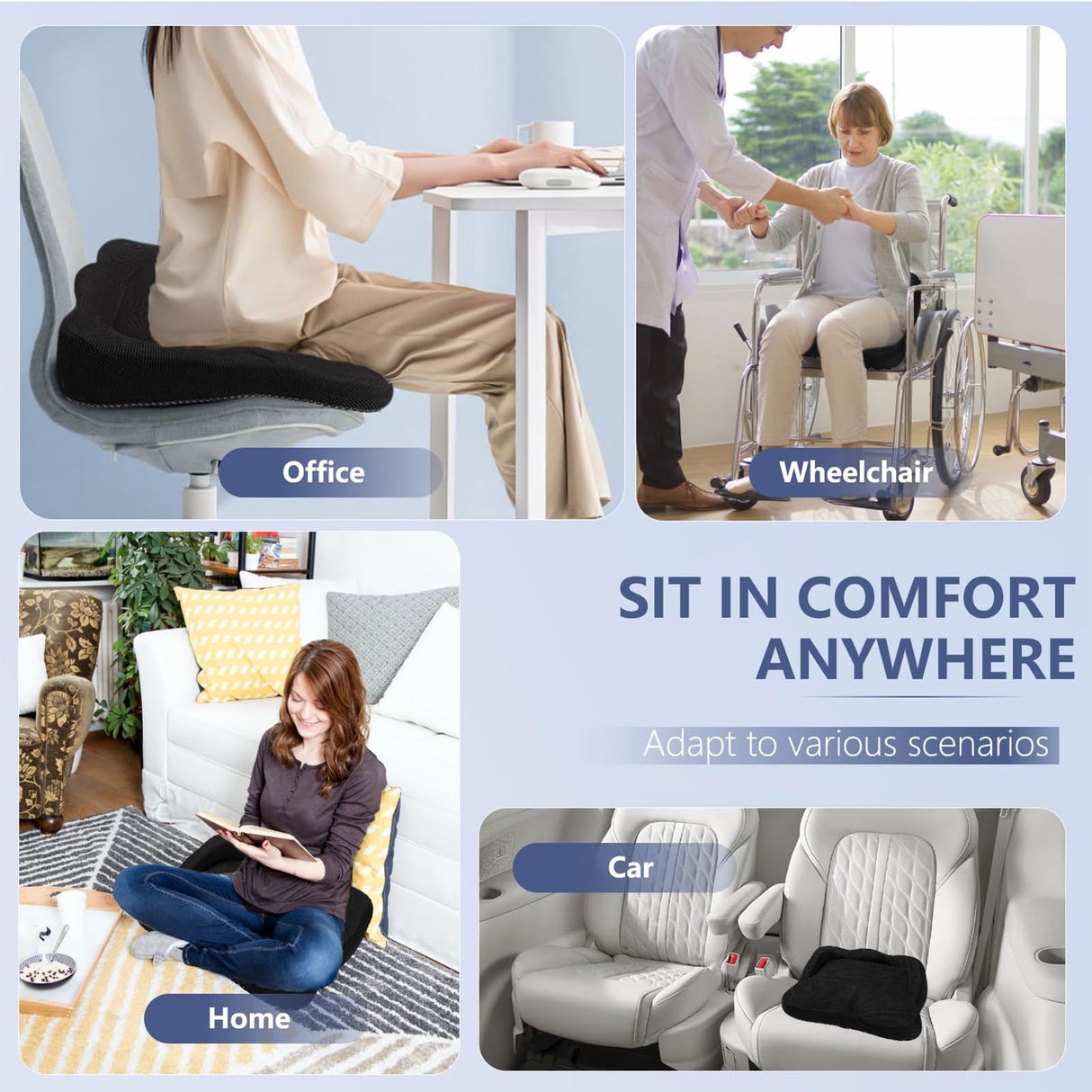 Thicken 19.7in Seat Cushion Gel, Large Cooling Seat Cushion for Long Sitting, Cushion for Wheelchair, Pressure Relief Cushion Seat for Office Chair, Chair Seat Pads for Car Desk Chair Kayak Stadium