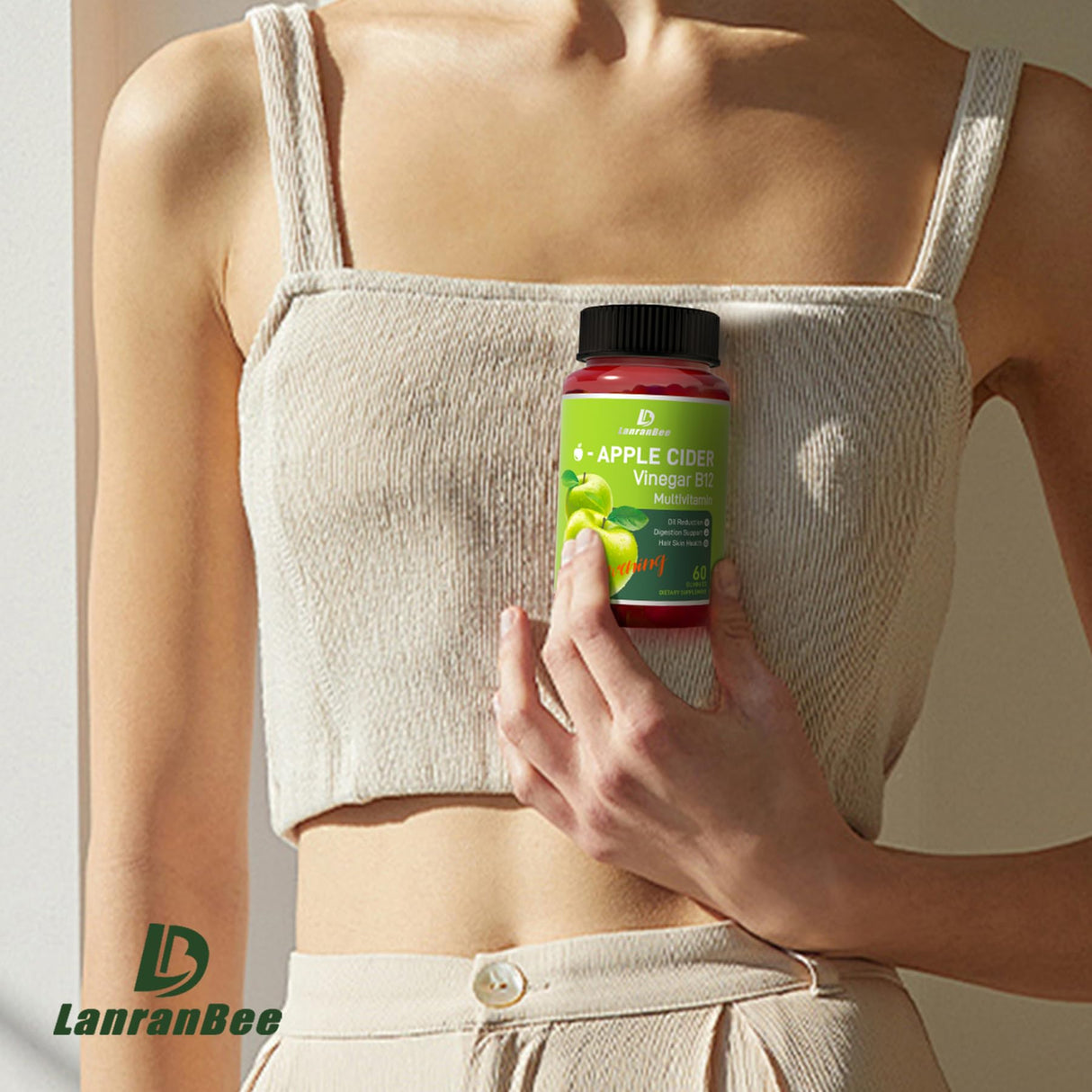 LanranBee Apple Cider Vinegar Gummies with Vitamins B12 Multivitamin ACV Supplement Gummy –Supports Digestion, Energy, Weight Management & Gut Health – Vegan, Non-GMO, Gluten-Free – 120 Count