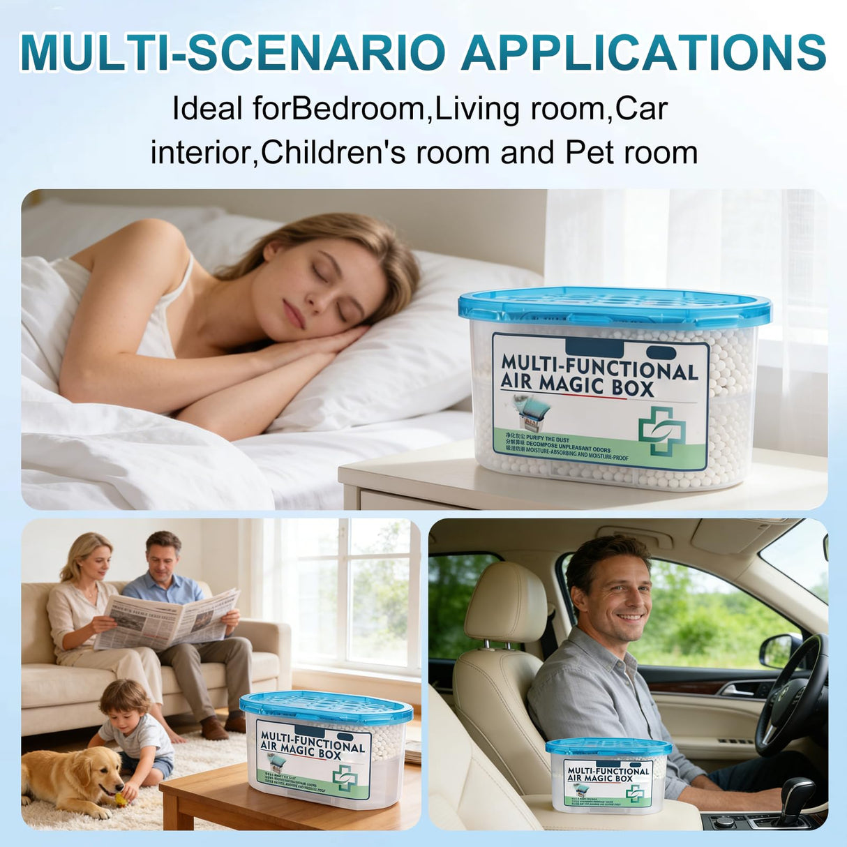 Indoor Air Purification Dust Removal Magic Box, Multi-Functional Air Magic Box, Household Deodorizing Air Freshener, Automatic Dust Collection Purifies for Car, Bedroom, House, Office(230g)