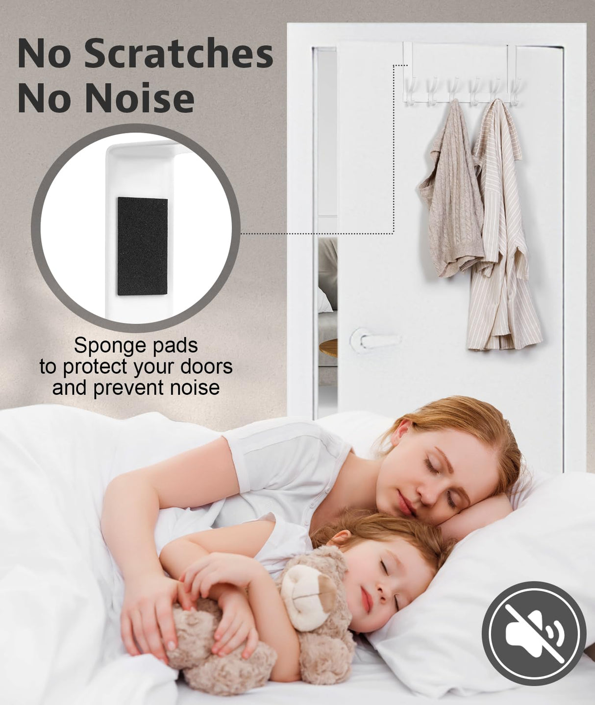 Optish Door Hooks for Hanging, Over The Door Towel Racks for Bathroom, Coat Rack Door Towel Hanger Towel Hooks (2Pack, White, Fit 1-3/4" Doors)