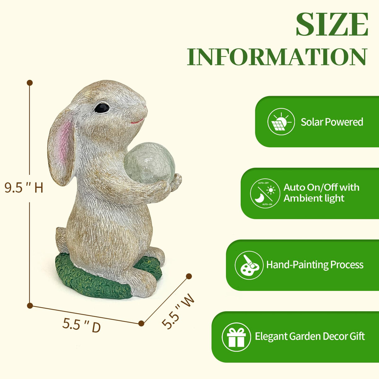 Solar Rabbit Garden Statue Outdoor Decor, Bunny Figurines with Solar Lights, Yard Decorations for Patio Balcony Yard Lawn Ornament - Unique Birthday Easter Housewarming Gifts for Women, Mom, Grandma