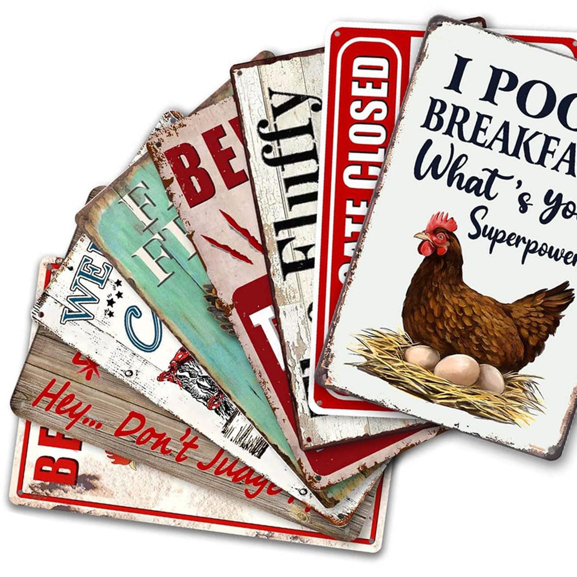 8 Pack Chicken Coop Accessories, Funny Chicken Coop Metal Signs Outdoor Decor Chickens Farm Personalized Tin Sign Chicken Gifts For Lovers House Decor 8×12 Inch