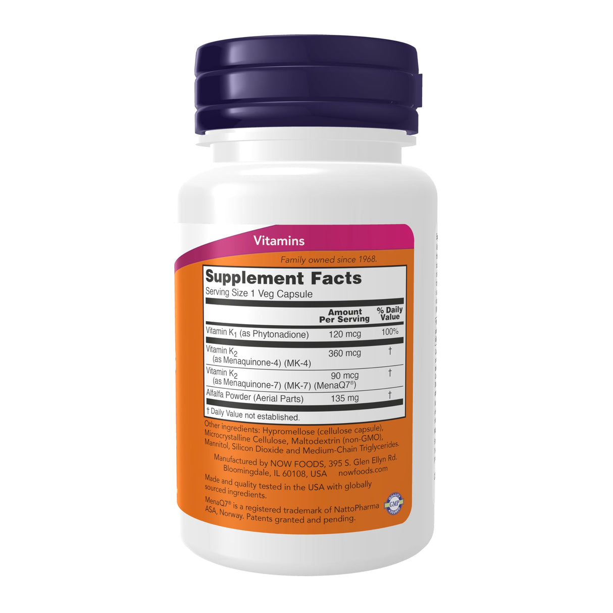 NOW Foods Supplements, MK-7 Plus with K1 & MK-4, Supports Bone Health*, 90 Veg Capsules