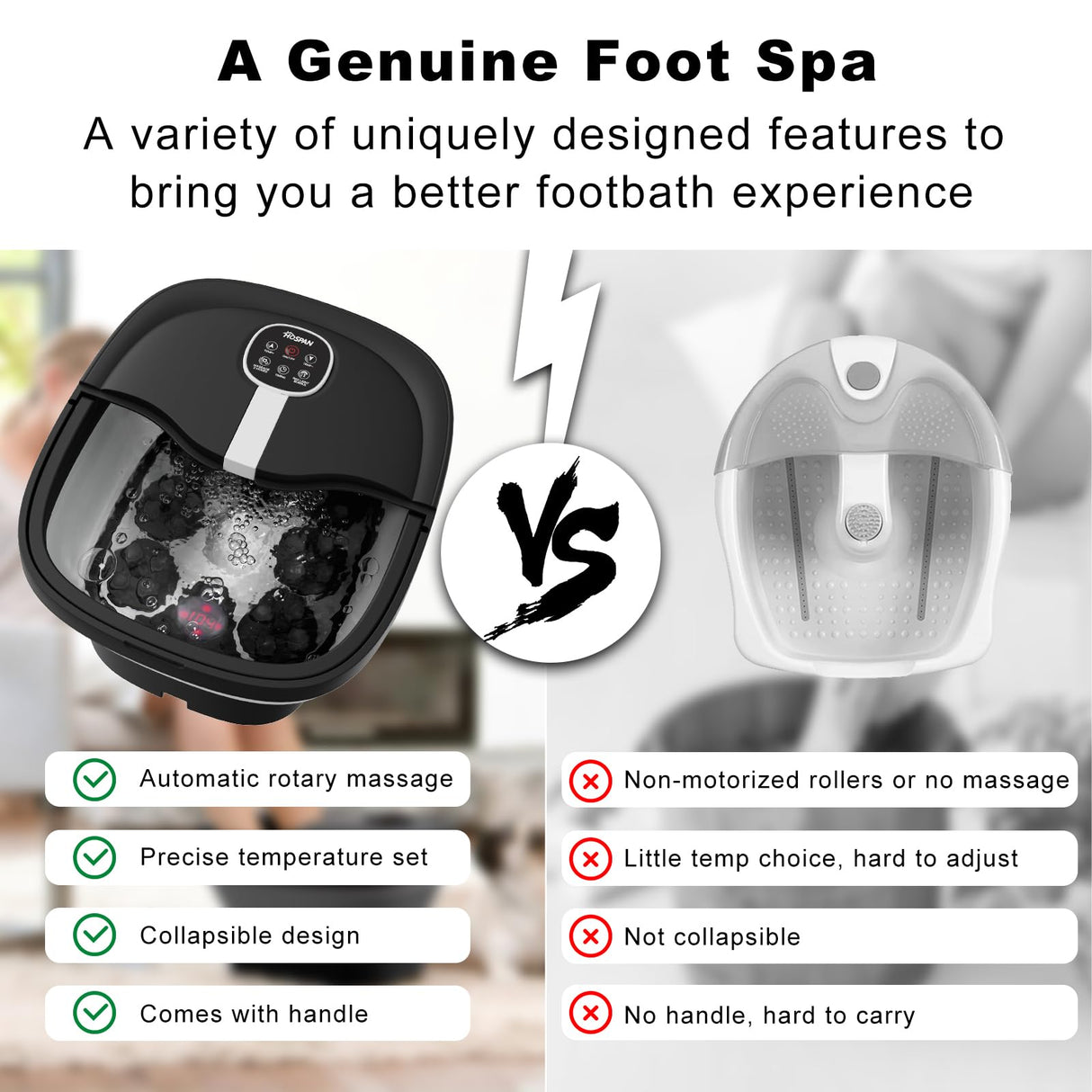 HOSPAN Collapsible Foot Spa Electric Rotary Massage, Foot Bath with Heat, Bubble, Remote, and 24 Motorized Shiatsu Massage Balls. Pedicure Foot Spa for Feet Stress Relief - FS02A