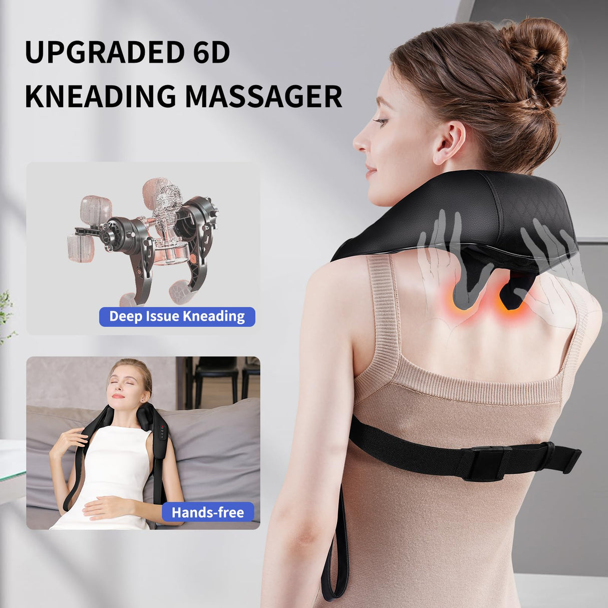 Cordless Neck Massager with Heat - Shiatsu Neck and Back Massager for Pain Relief Deep Tissue, Rechargeable 6D Kneading Leg Shoulder Massage Gifts for Women Men Mom Dad Birthday Mothers Fathers Day