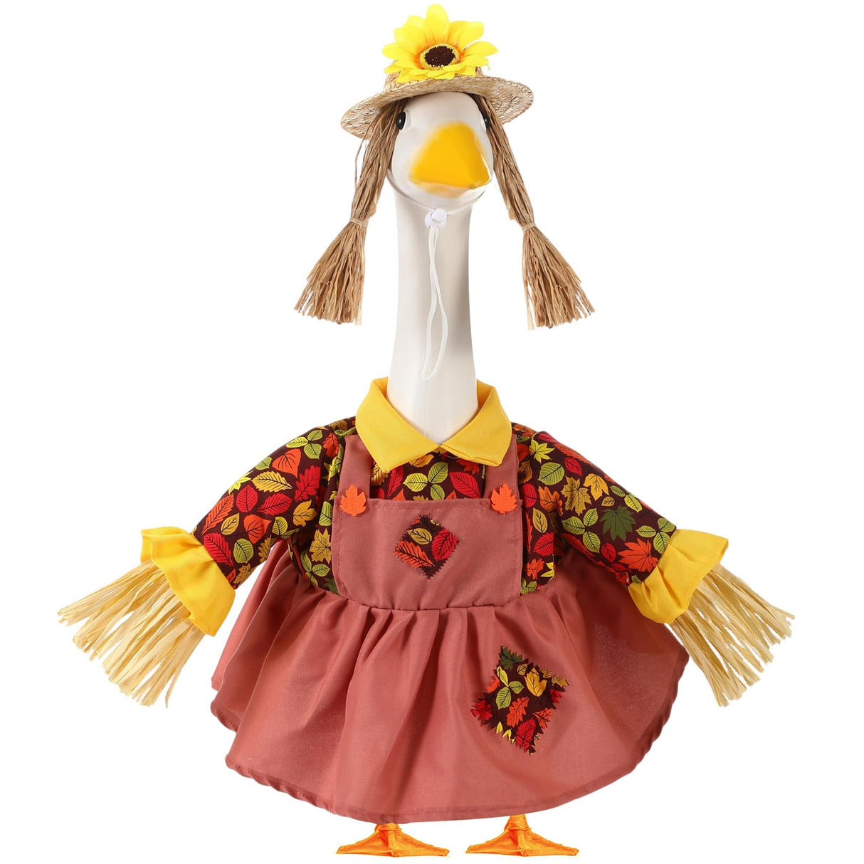 FuWeave Fall Porch Goose Outfit Maple Goose Costume Fancy Porch Geese Clothes with Wide Hat for 23" 17" Outdoor Patio(Scarecrow Style,23 Inch)