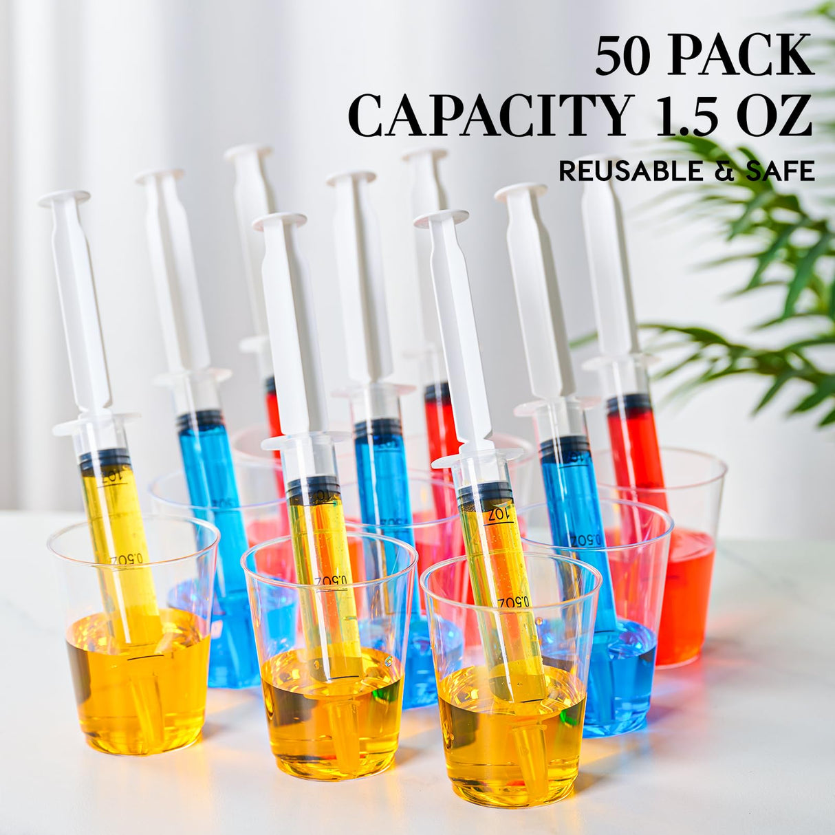 FOCUSLINE 50 Pack Jelly Shot Syringes, 1.5 OZ Capacity Plastic Shot Glasses, Durable Jelly Shot Syringes with Lid, Perfect for Halloween, Thanksgiving, Christmas