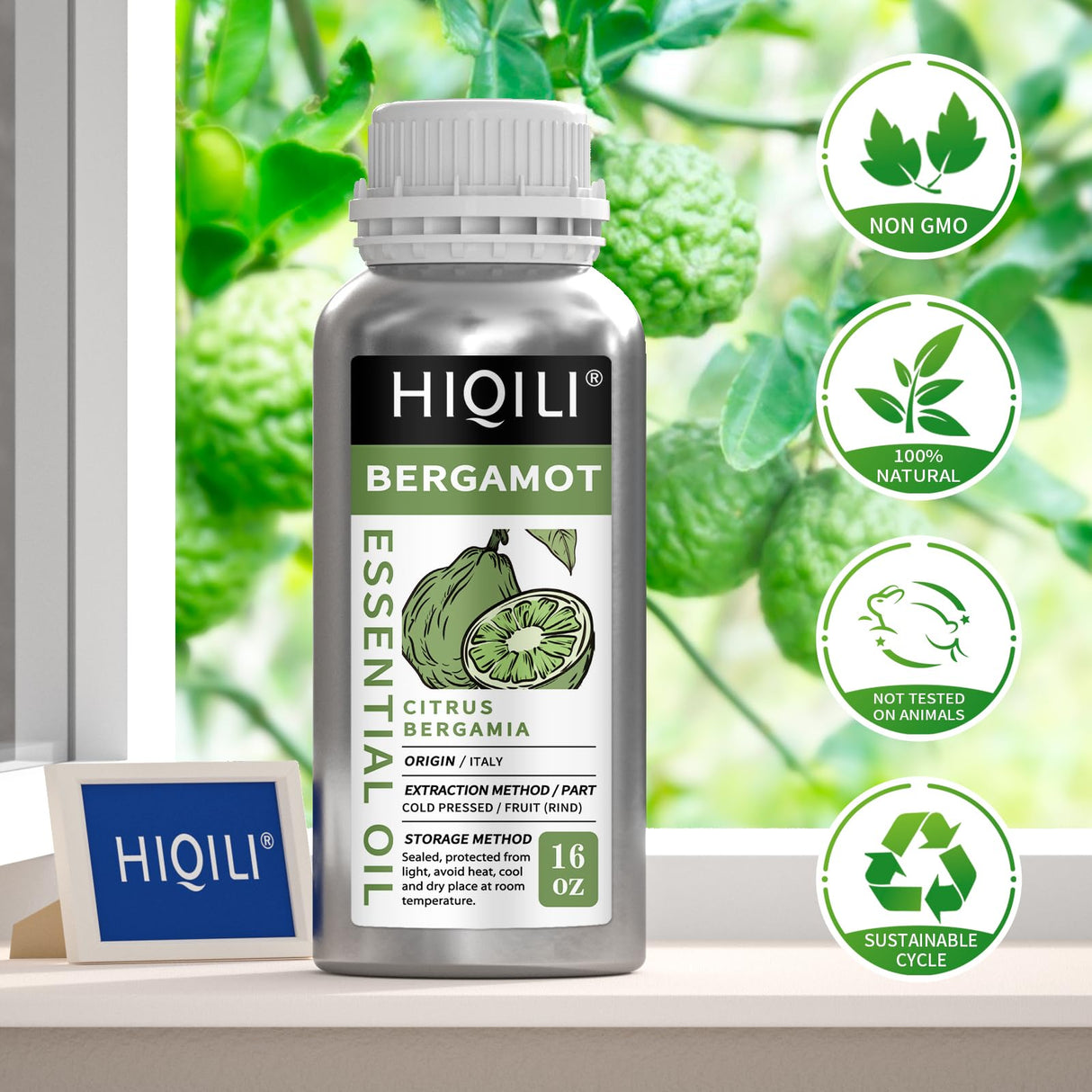 HIQILI Bergamot Essential Oil for Diffuser, Skin, Hair, DIY, 100% Pure & Natural - 16 Fl Oz (500 mL)