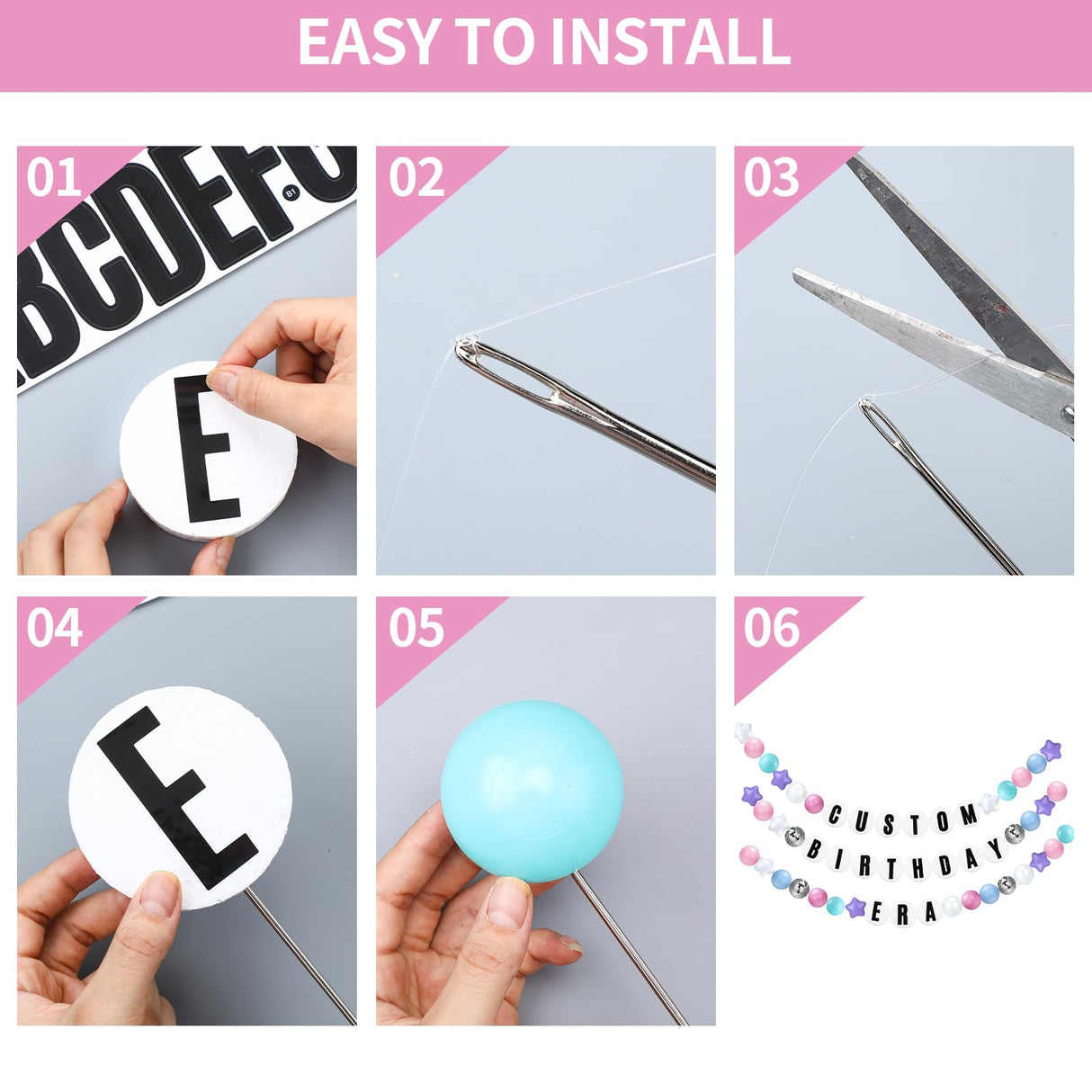 Simgoing Giant Friendship Bracelet Garland Kit, DIY Birthday Banner with Letters Ball Jumbo Customizable Friendship Bracelet Decor for Halloween Christmas Wedding Party(Macaron)