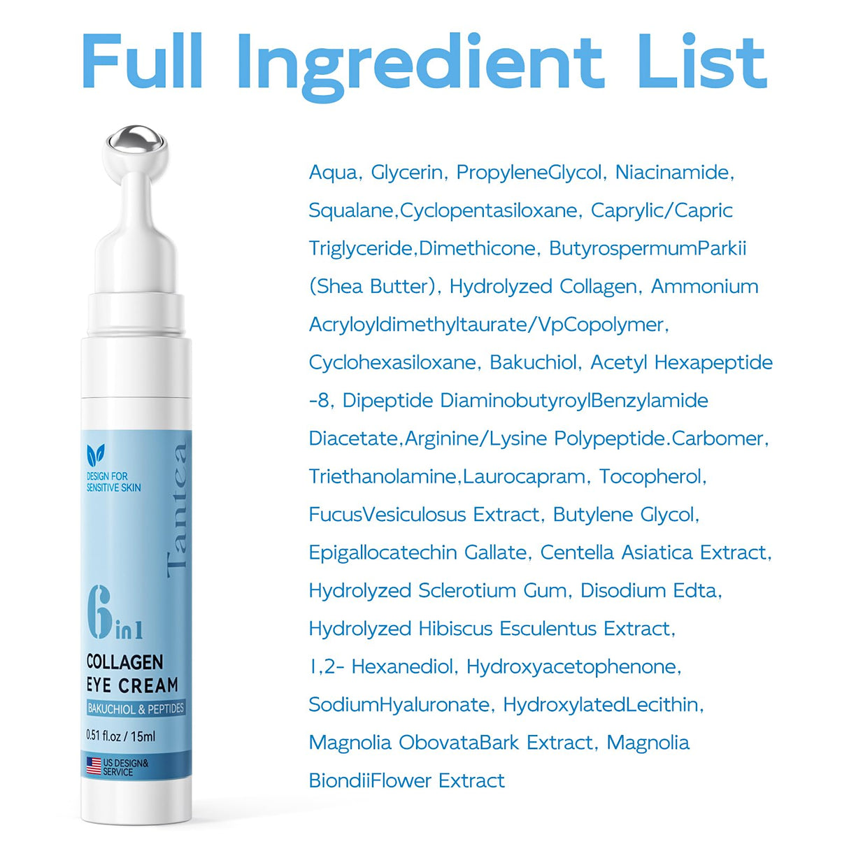 Tantea Under Eye Cream Anti-Aging | 6 in 1 Collagen Anti-Wrinkle Eye Cream - Peptides, Bakuchiol, Centella - Wrinkles | Fine Lines | Dark Circles | Puffiness | Natural Retinol Alternative, 0.68 fl.Oz