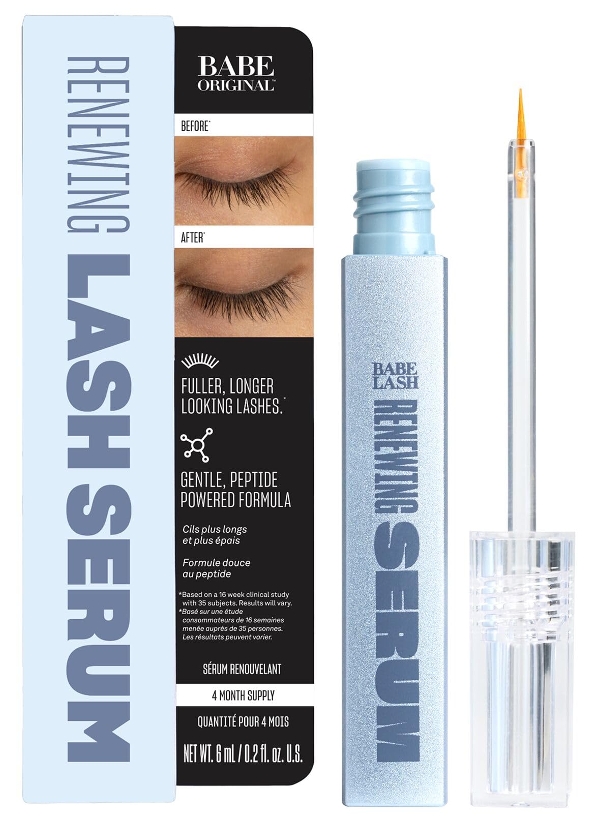 BABE ORIGINAL Renewing Lash Serum – Peptide-Infused Eyelash Serum for Fuller, Longer-Looking Natural Lashes, Lash Enhancing Treatment with Nourishing Botanicals, Cruelty-Free & Gentle, 6mL
