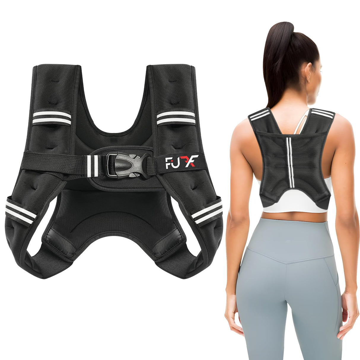 FUFF Weighted Vest 10lb Weights with Reflective Stripe, Weighted Vest for Men Women Strength Training Running Walking Jogging
