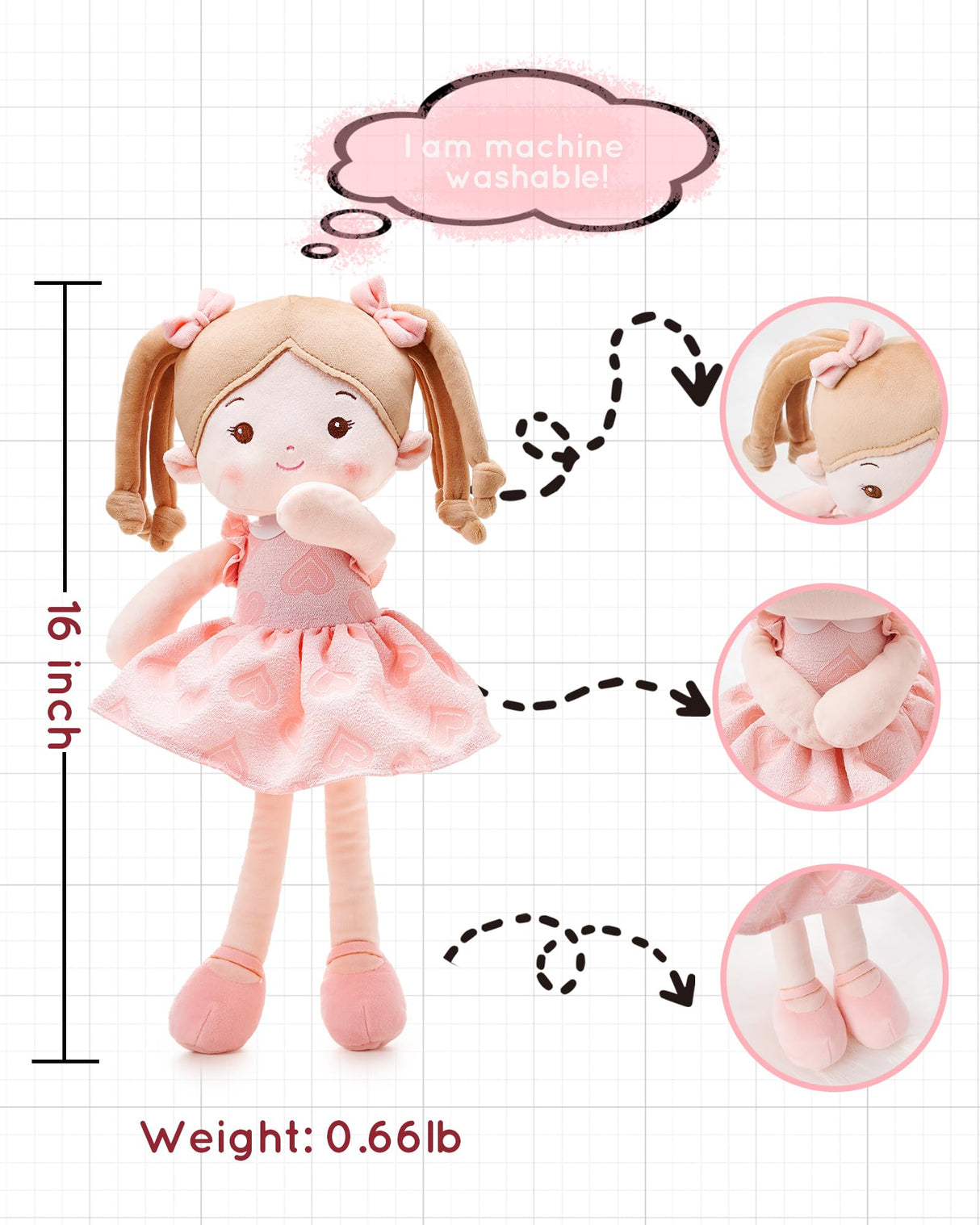 LeyaDoll Soft Baby Doll Toys (16''), My First Baby Rag Doll for 1 Year-Old Girl Birthday Gift, Christmas Plush Toys Gift for Toddler Kids Infants -Sweetheart Girl