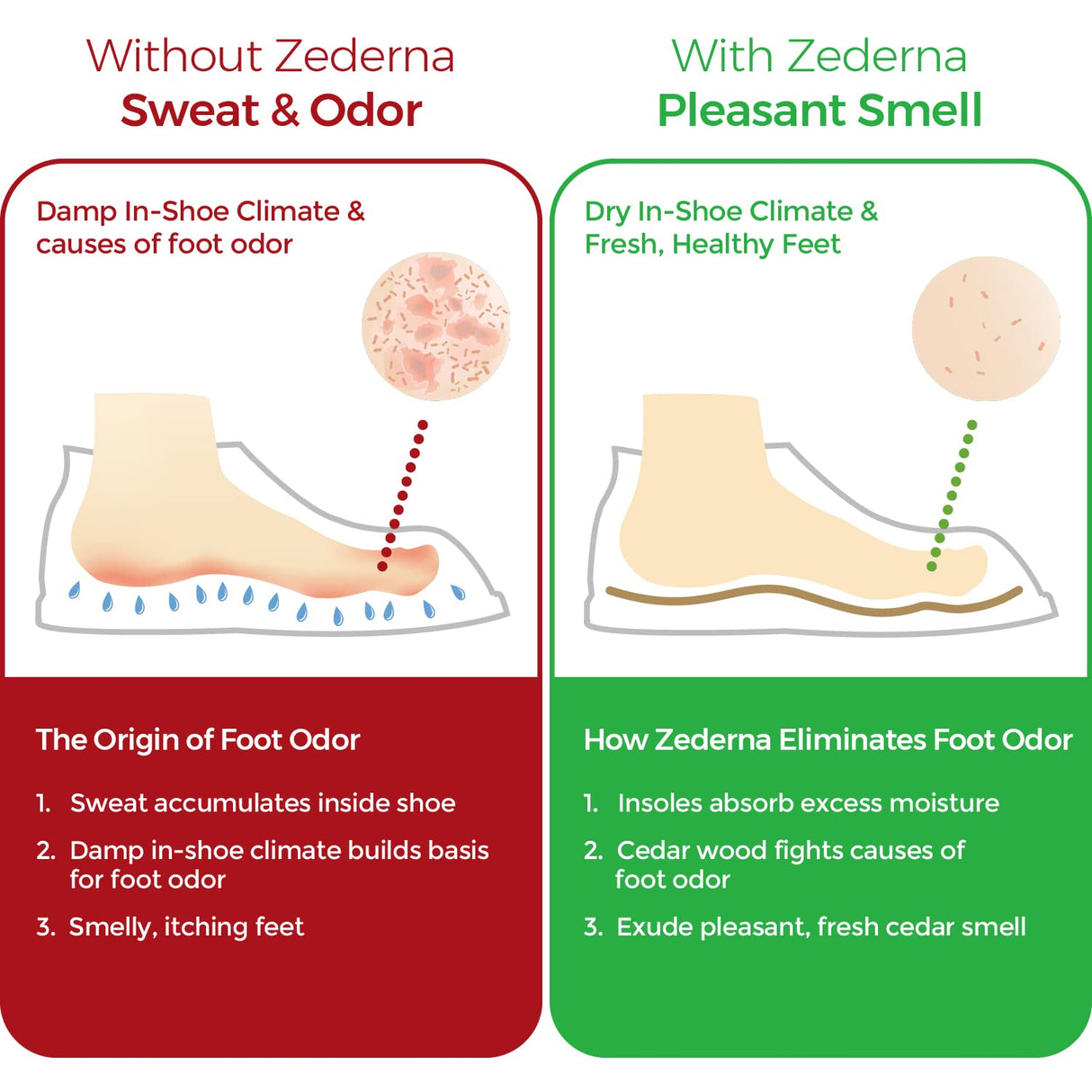 ZEDERNA Cedar Wood Shoe Insoles: Natural solution for sweaty feet, foot odor, athletes foot (Pack of 3), US Womens 12/US Men 10.5/EU 44, Cedar/Red