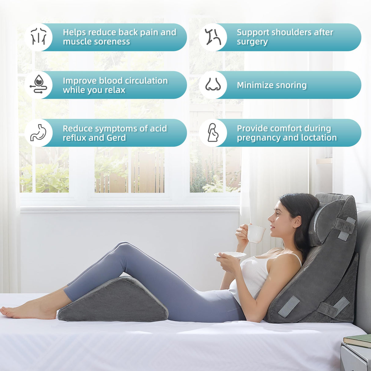 Kingfun 4pcs Orthopedic Bed Wedge Pillow Set for Sleeping, Memory Foam for Sleeping,Breathable Triangle Pillow Wedge, Post Surgery Memory Foam for Back, Leg Pain Relief, Sitting