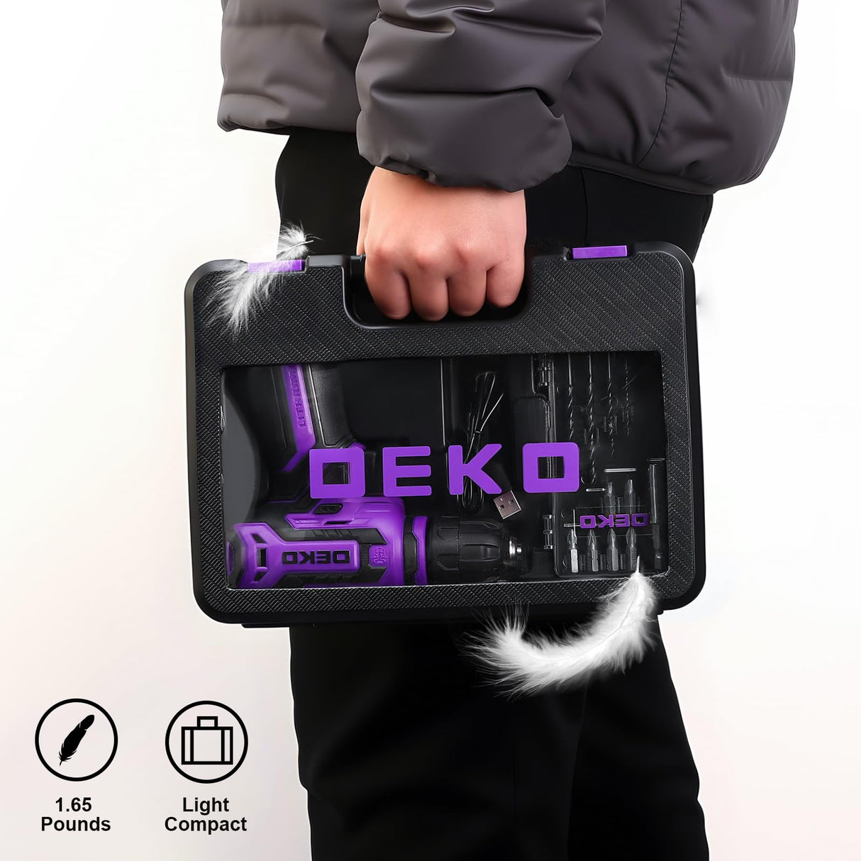 Cordless Drill:DEKOPRO 12V Power Drill Set 800RPM Electric Drills Small Drills with 3/8-inch Keyless Chuck and Portable Tool Set Gift Box (Purple)