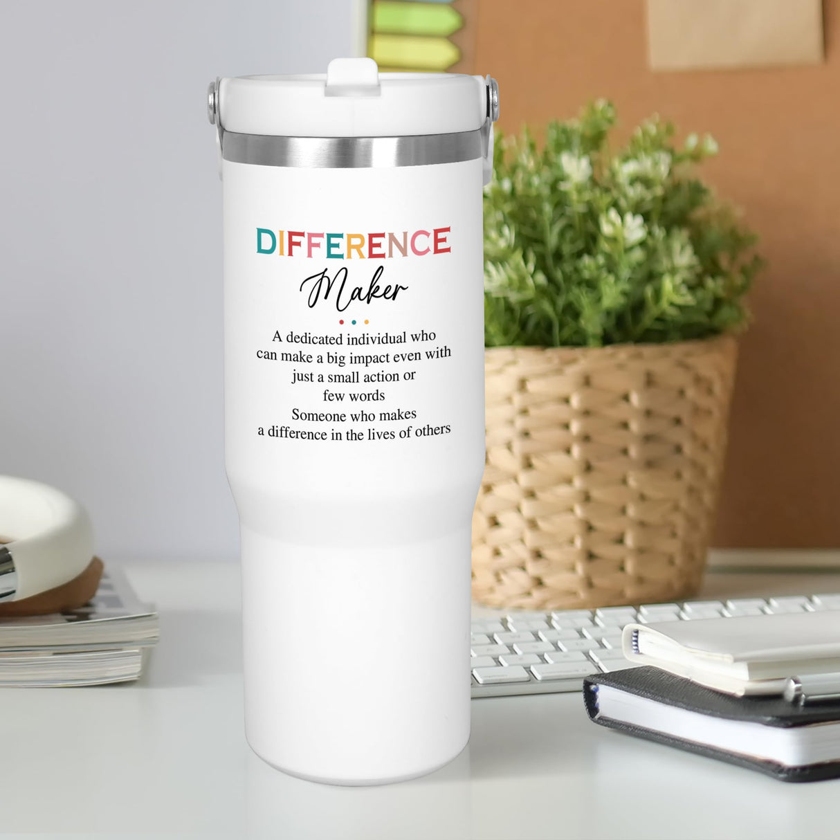 AXIARA Christmas Thank You Gifts for Women - Difference Maker 30 oz Stainless Steel Insulated Tumbler with Lid and Handle - Christmas Birthday Gifts for Teachers Boss Lady Coworkers