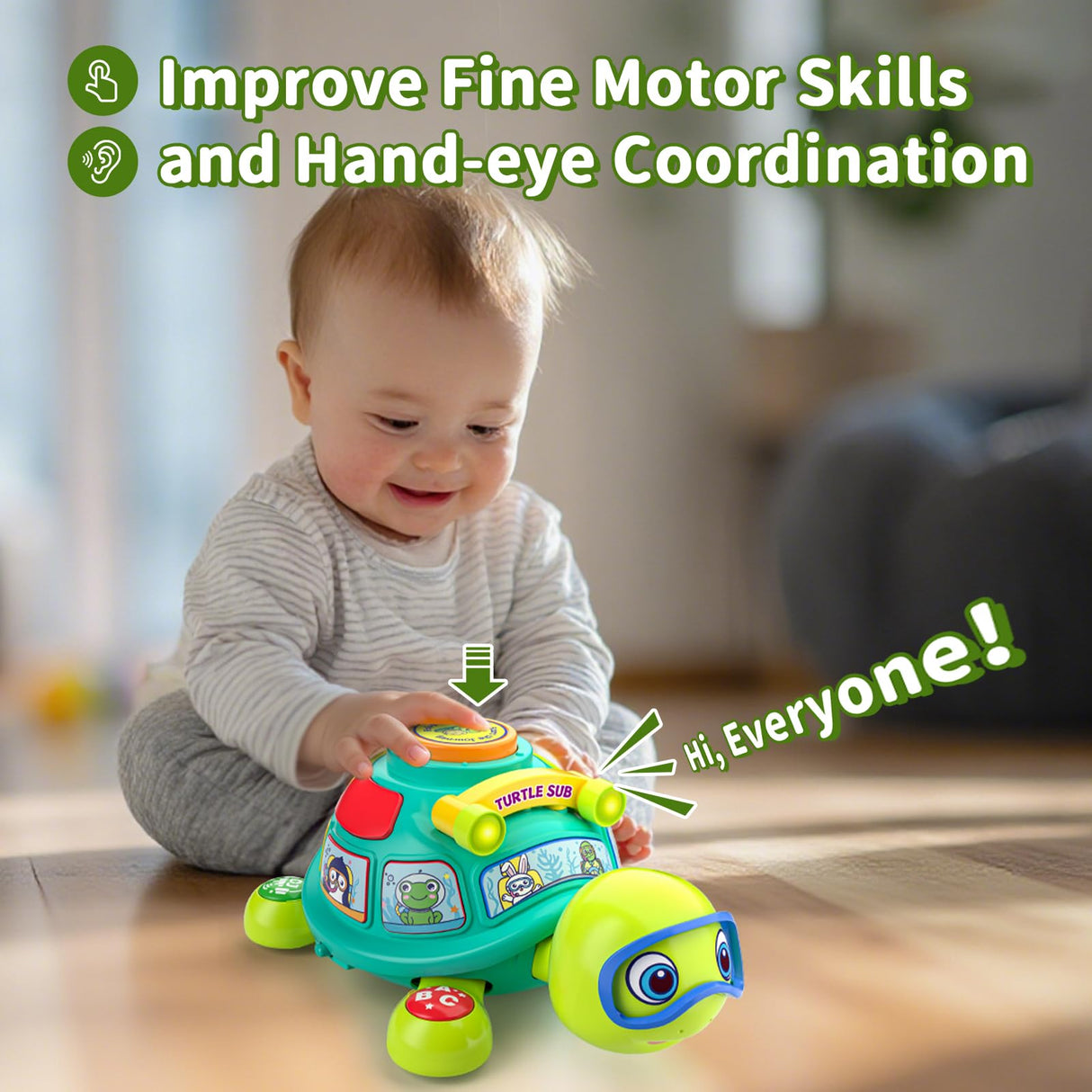 Baby Toys 6-12 Months, Musical Turtle Baby Crawling Toys 7 8 9 10 Months, Light up Infants Tummy Toy, Bilingual Educational Turtle, Gifts Present for Christmas Baby 4 5 6 12 Month