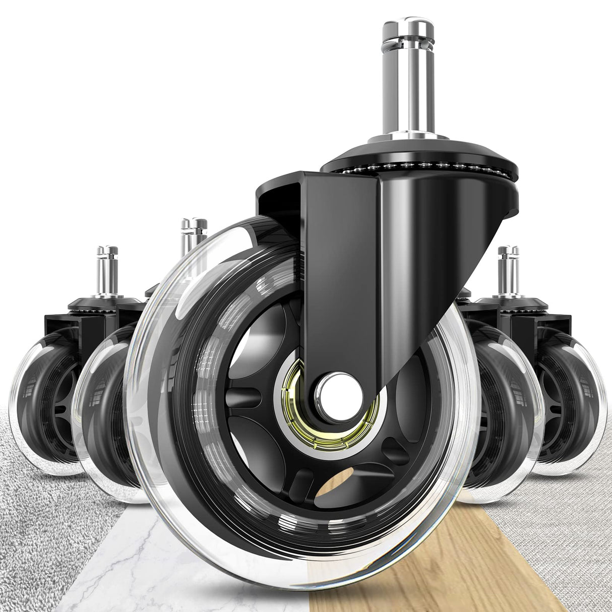 Soontrans Office Chair Wheels 10mm Stem, Compatible with IKEA Chairs ONLY, 3/8" Replacement Rubber Chair Casters, Set of 5, Desk Chair Caster Wheels Protection for Hardwood Floors Carpet