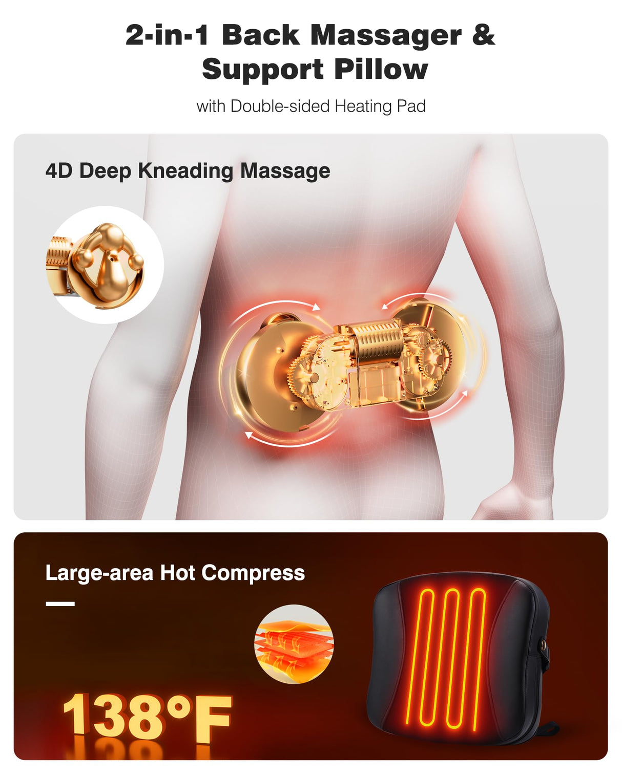 Back Massager with Heat, FSA HSA Eligible, Shiatsu Neck Massagers Deep Tissue Kneading Massage Pillow for Lower Back Leg Shoulder, Lumbar Support Pillow for Office Chair, Gifts for Mom Dad Women Men