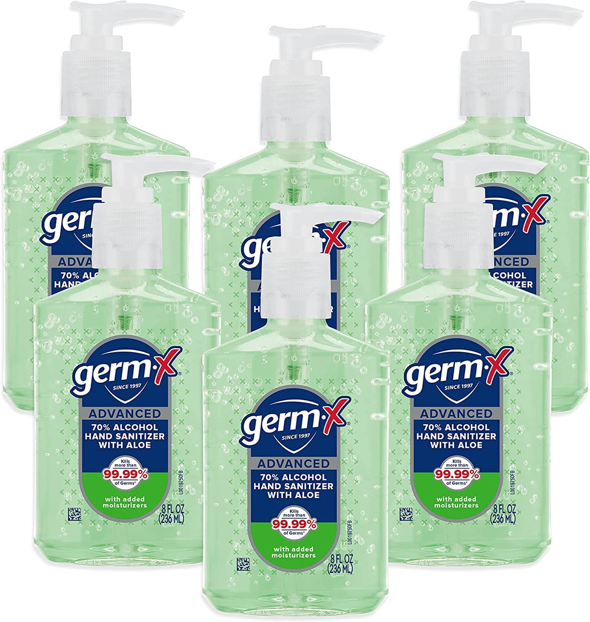 Germ-X Advanced Hand Sanitizer with Aloe and Vitamin E, Non-Drying Moisturizing Gel, Instant and No Rinse Formula, Pump Bottle, Back to School Supplies College, 8 Fl Oz (Pack of 6)