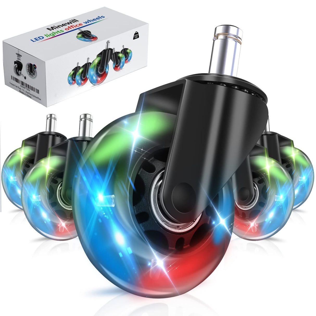 Gaming Chair Wheels - 2.5 inch Heavy Duty Caster Wheels(2200lbs),Mute Rolling Desk Chair Wheels Replacement (Set of 5)-Rubber Office Chair Wheels for Carpet, Wood Floors,Hardwood Floors