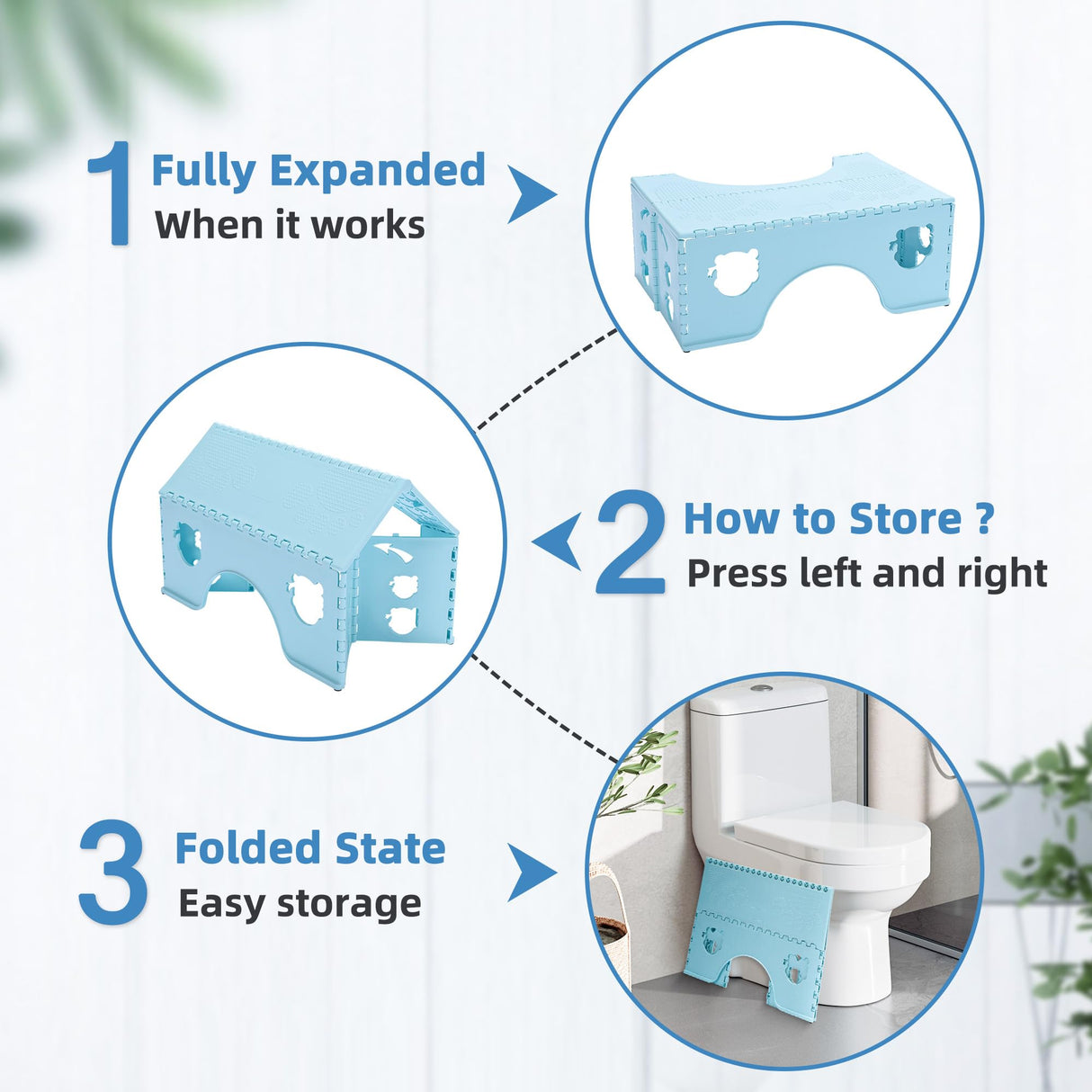 7inches Foldable Toilet Stool (Blue), Healthy Bathroom Squatting Posture Poop Stool with Anti-Slip Feet, A Good Helper to Effective Relief of Constipation, Easy to Storage Toilet Squat Stool