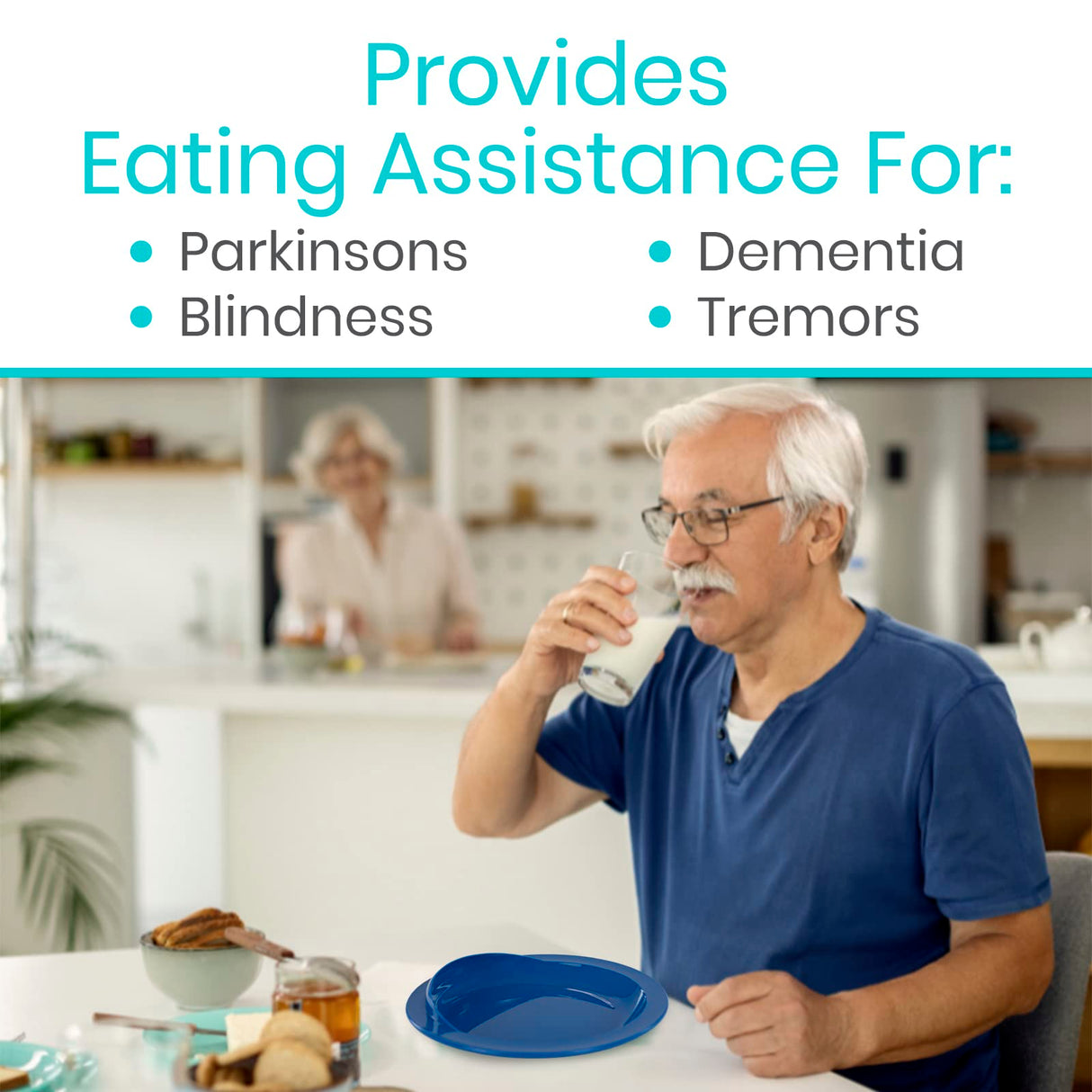 Vive Spill-Proof Scoop Plate, 9" (2 Pack) - Dish with Wall for Disabled, Handicapped, Elderly Adults with Special Needs from Parkinsons, Dementia, Stroke, Tremors with - Non Skid Padded Bottom