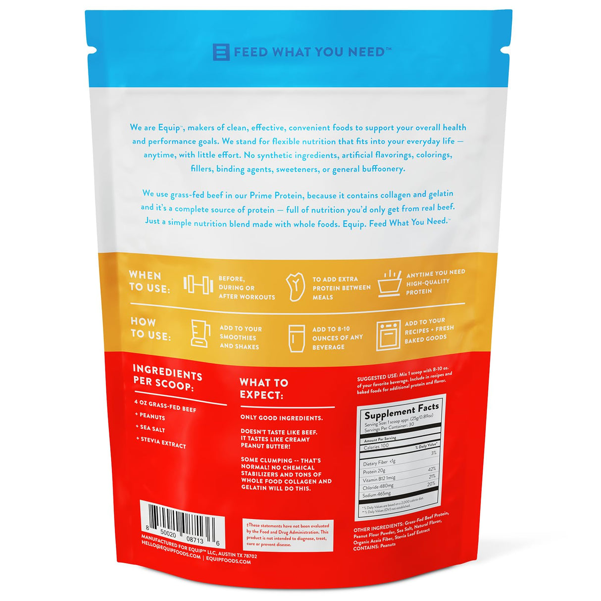 Equip Foods Prime Protein Powder | Clean, Grass Fed Beef Protein Isolate | Carnivore Protein Powder | Paleo, Keto Friendly | Gluten, Dairy Free | 30 Servings, Peanut Butter