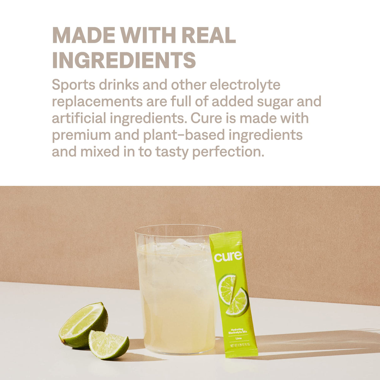 Cure Hydration | Plant-Based Electrolyte Drink Mix | No Added Sugar | FSA & HSA | Dehydration Relief Powder Made with Coconut Water | Non-GMO | Vegan | Pouch of 14 Packets - Lime