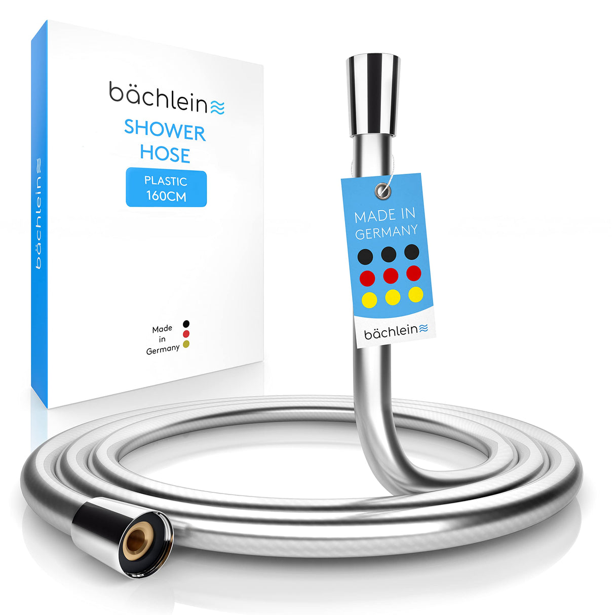 Bächlein Plastic Shower Hose with Double Anti-Twist Protection, Flexible and Kink-Resistant Shower Hose with Reinforced Polyester Threads in 1,6m Length - Made in Germany, Universal G½ Connection