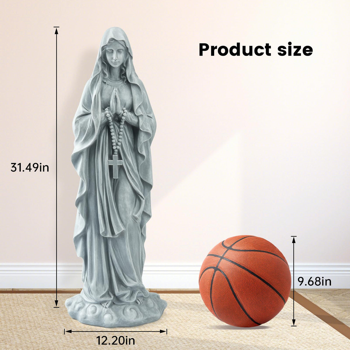 VChymm Virgin Mary Praying Statue 31.49 Inch Tall Outdoor Garden Religious Garden Outdoor Yard Patio Deck Home Entryway Hallway Sculpture Magnesium Oxide Stone (Grey Virgin)