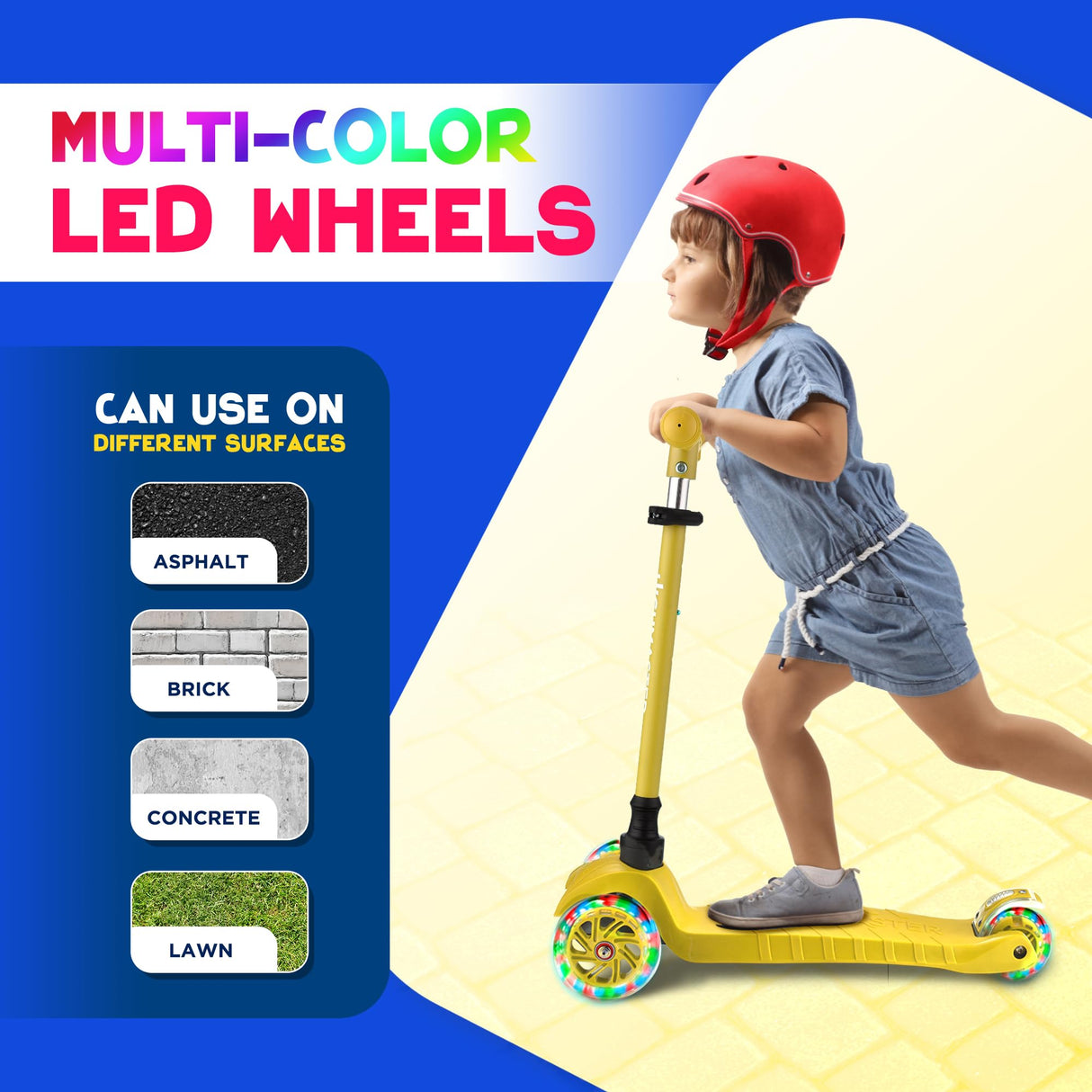 Highmaster 3-Wheel Toddler Scooter for 2 to 8 Year Old boy - 3 Wheeled Kids Scooter with Light Up Wheels, Safe and Fun Ride for Kids - Yellow