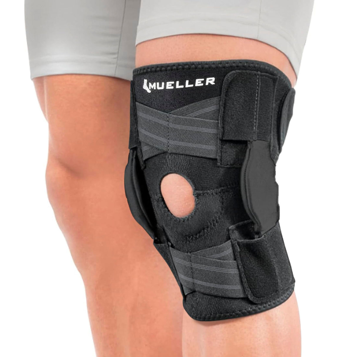 MUELLER Sports Medicine Self Adjusting Hinged Knee Brace, Knee Pain Relief Support for Men and Women, Ideal for Arthritis, Sprains, Black, One Size